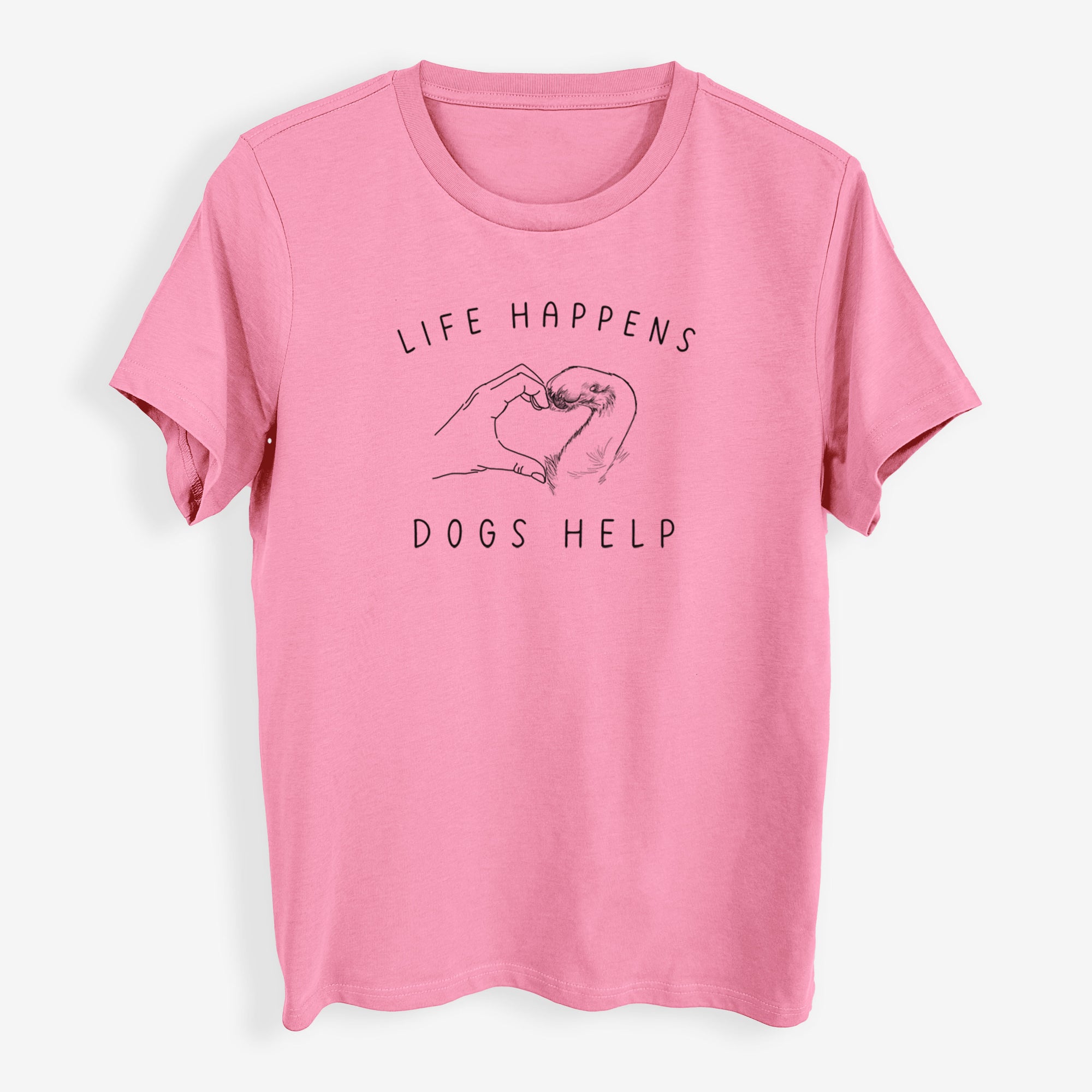 Life Happens Dogs Help - Paw Hand Heart - Womens Everyday Maple Tee