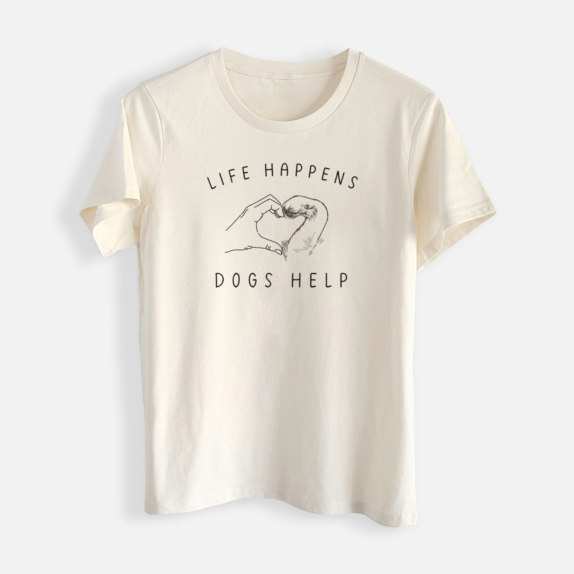 Life Happens Dogs Help - Paw Hand Heart - Womens Everyday Maple Tee