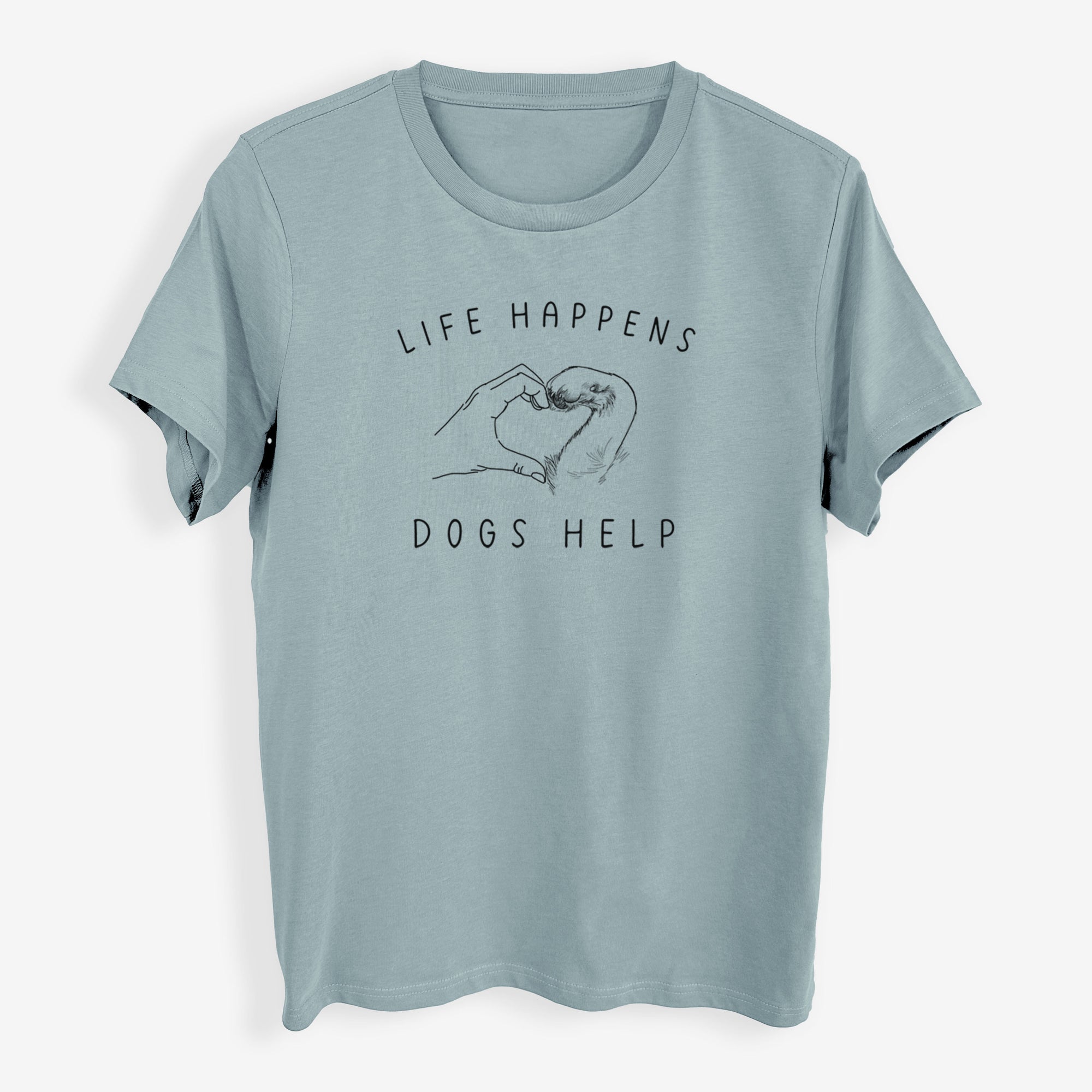 Life Happens Dogs Help - Paw Hand Heart - Womens Everyday Maple Tee