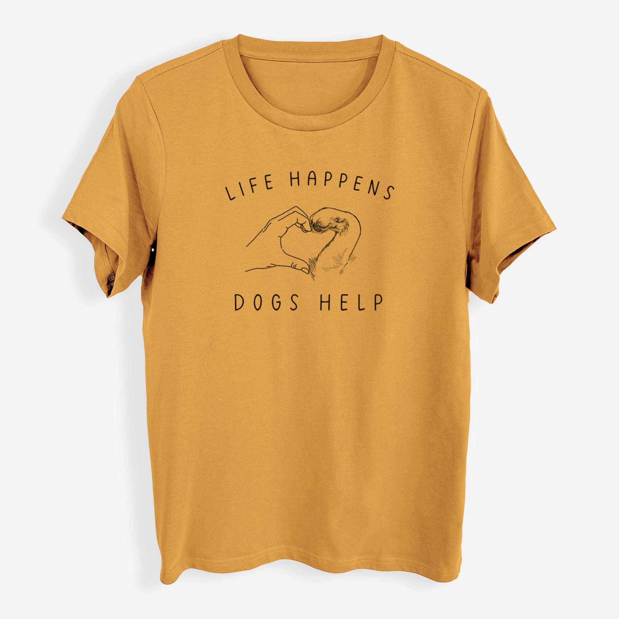 Life Happens Dogs Help - Paw Hand Heart - Womens Everyday Maple Tee