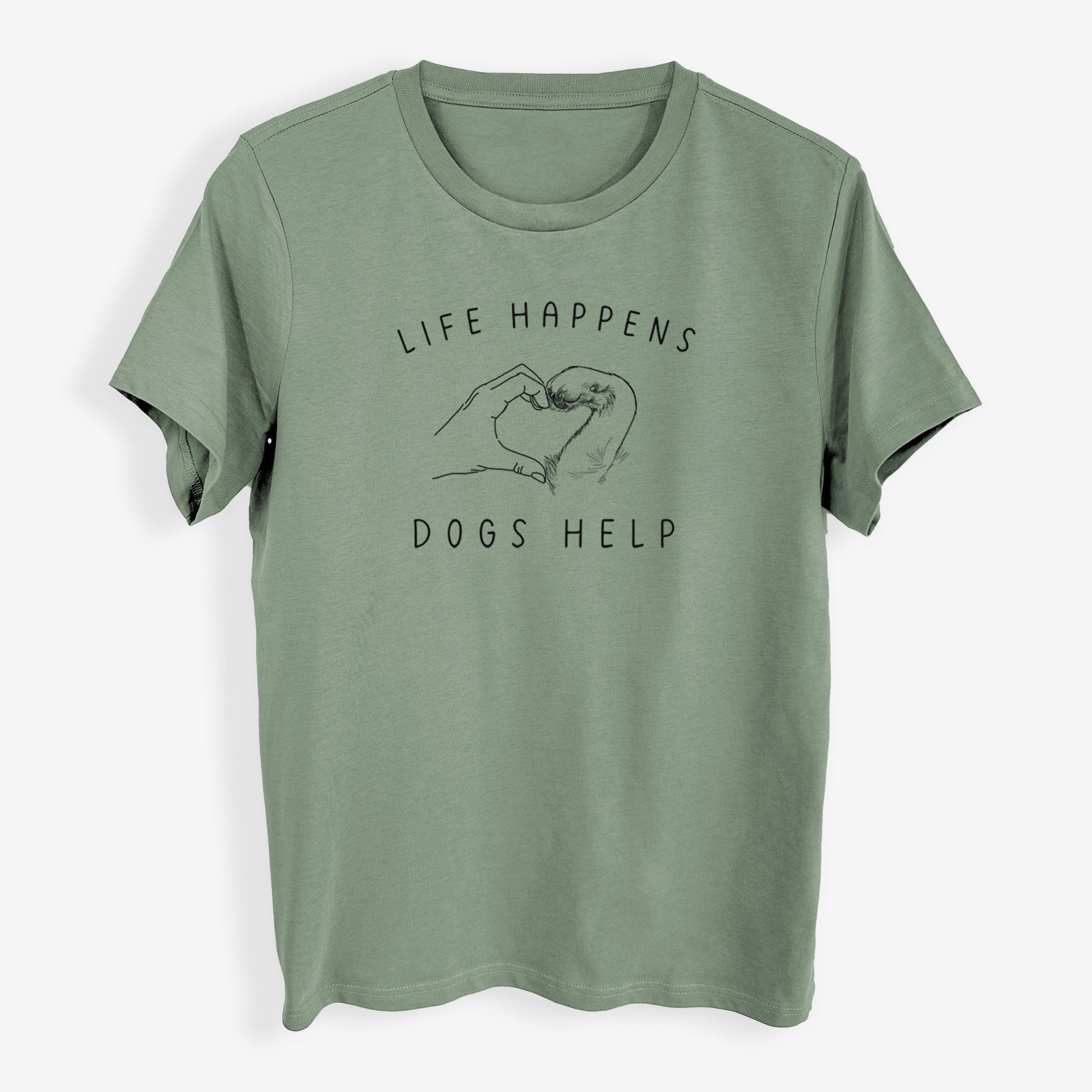 Life Happens Dogs Help - Paw Hand Heart - Womens Everyday Maple Tee