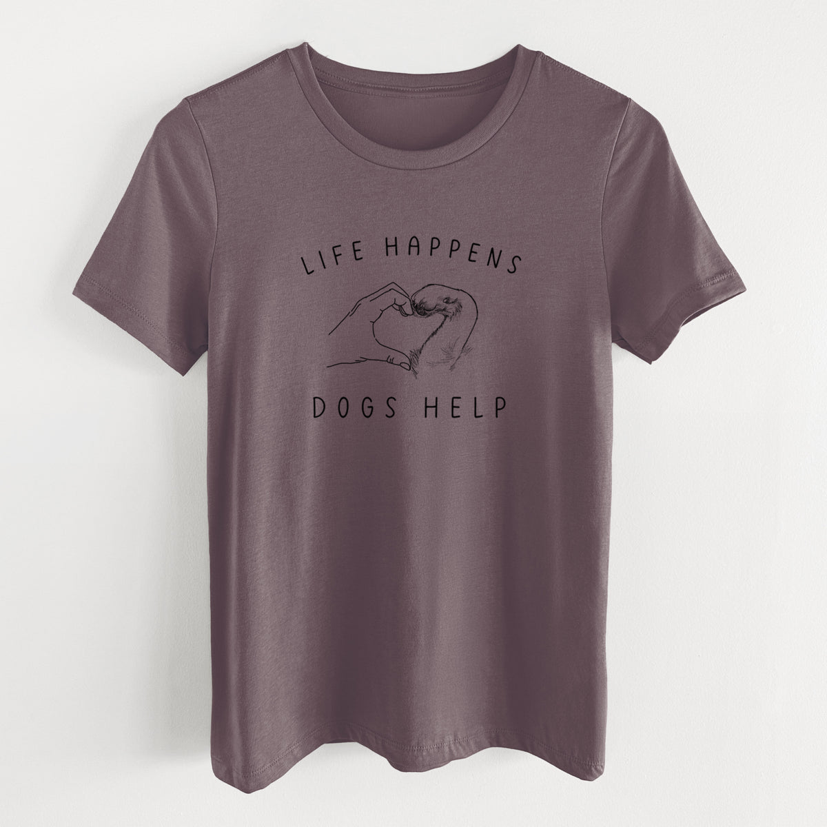 Life Happens Dogs Help - Paw Hand Heart - Women's Lightweight Relaxed Fit 100% Cotton Crewneck