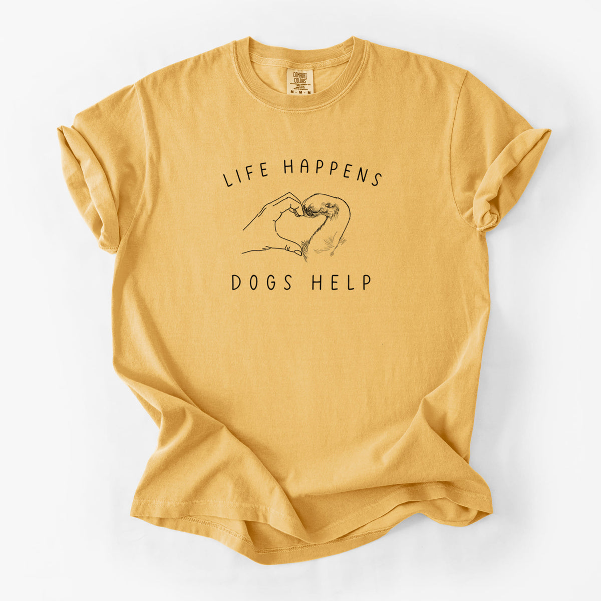 Life Happens Dogs Help - Paw Hand Heart - Unisex Comfort Colors Garment-Dyed Heavyweight T-shirt in Golden Wheat