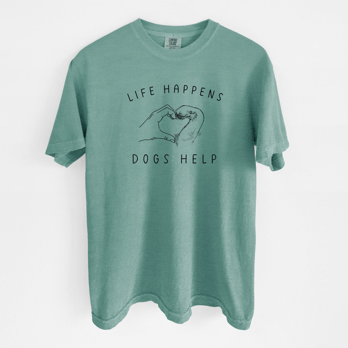 Life Happens Dogs Help - Paw Hand Heart - Unisex Comfort Colors Garment-Dyed Heavyweight T-shirt in Reef Green