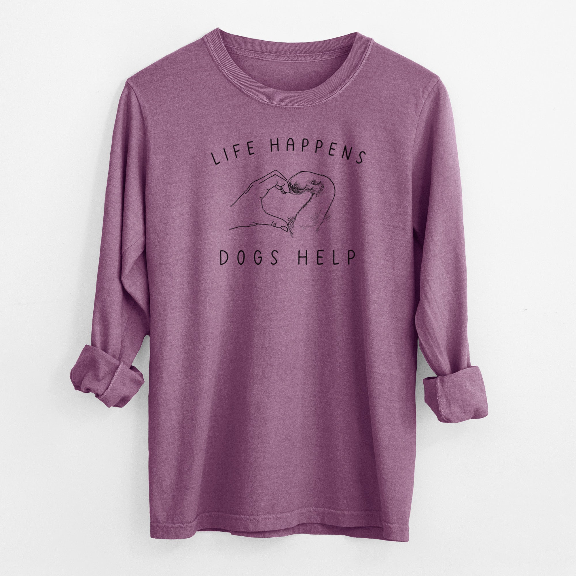 Life Happens Dogs Help - Paw Hand Heart - Men's Heavyweight 100% Cotton Long Sleeve