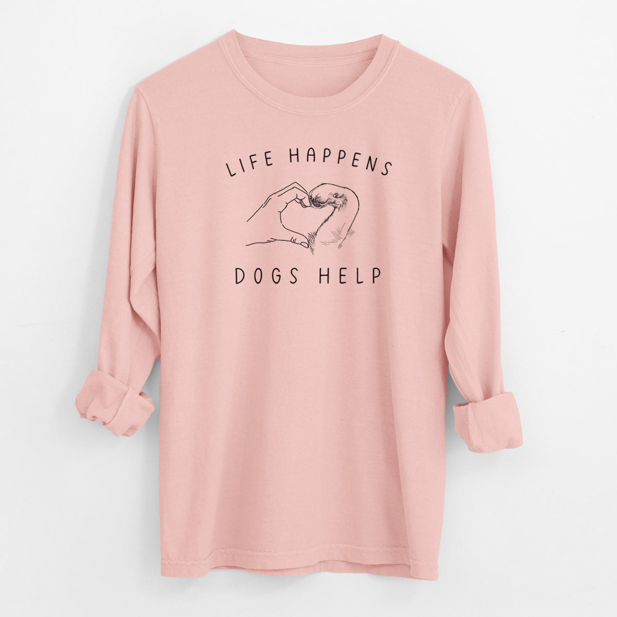 Life Happens Dogs Help - Paw Hand Heart - Men's Heavyweight 100% Cotton Long Sleeve