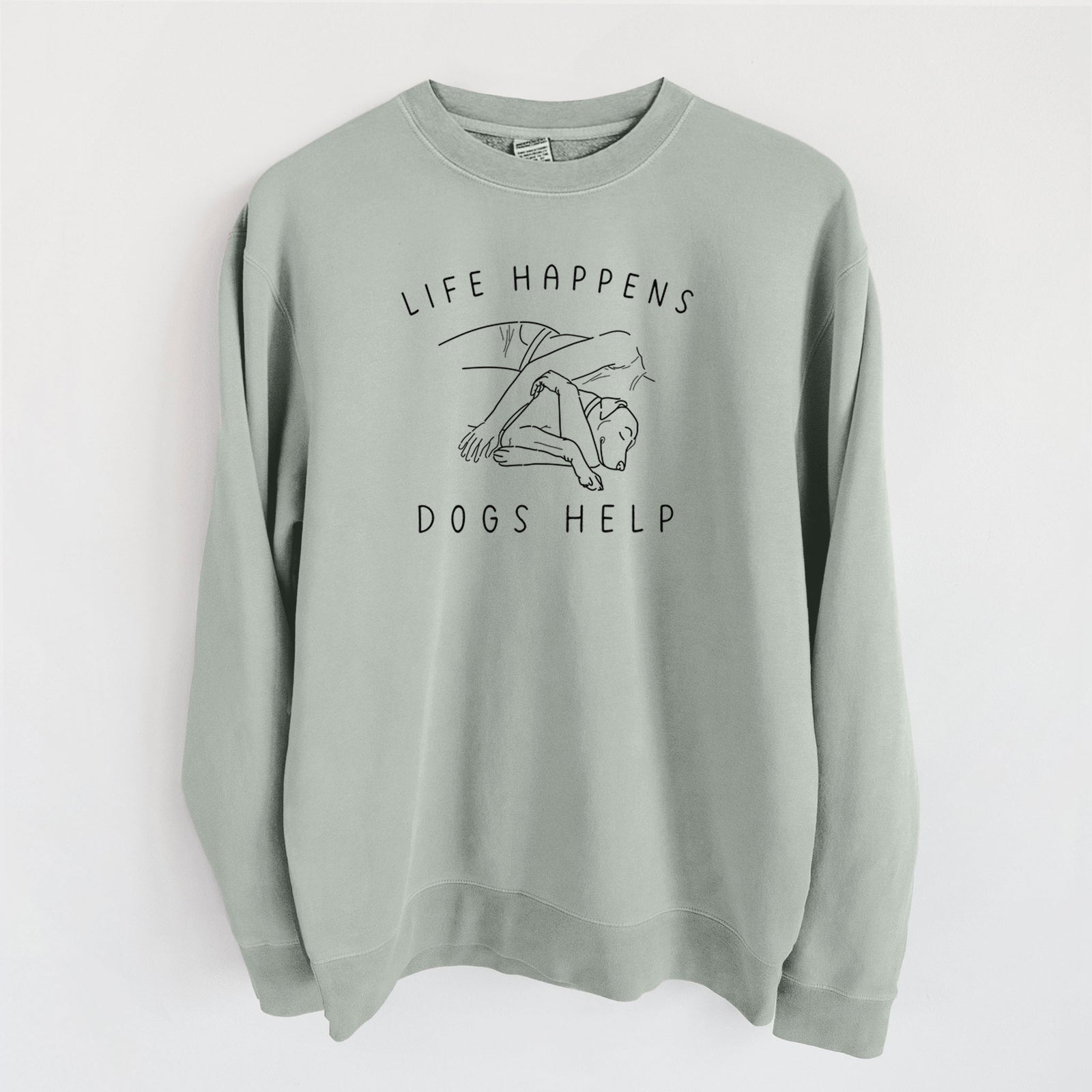 Life Happens Dogs Help - Labrador - Unisex Pigment Dyed Crew Sweatshirt in Sage