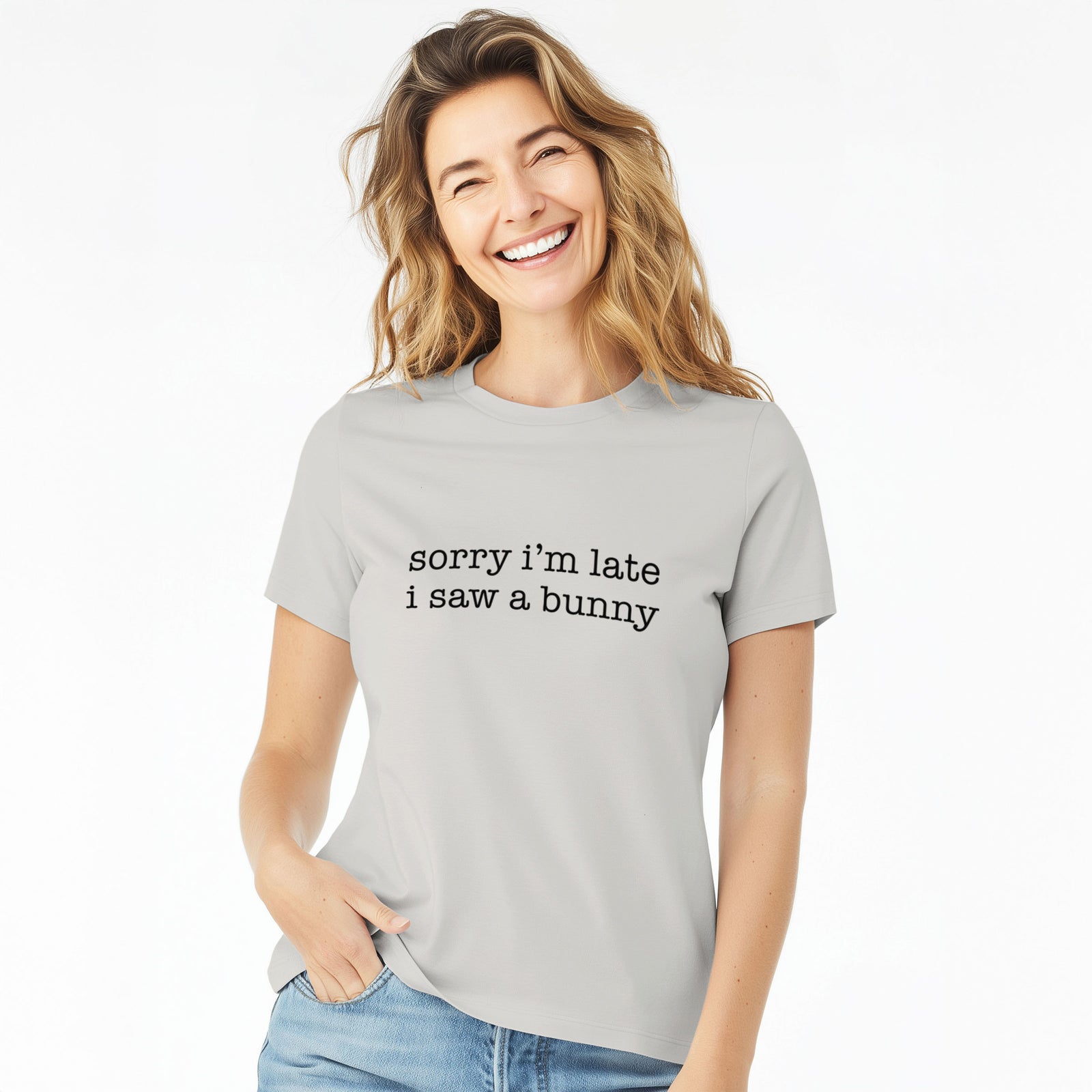 Sorry I'm Late I Saw a Bunny - Women's Lightweight Relaxed Fit 100% Cotton Crewneck