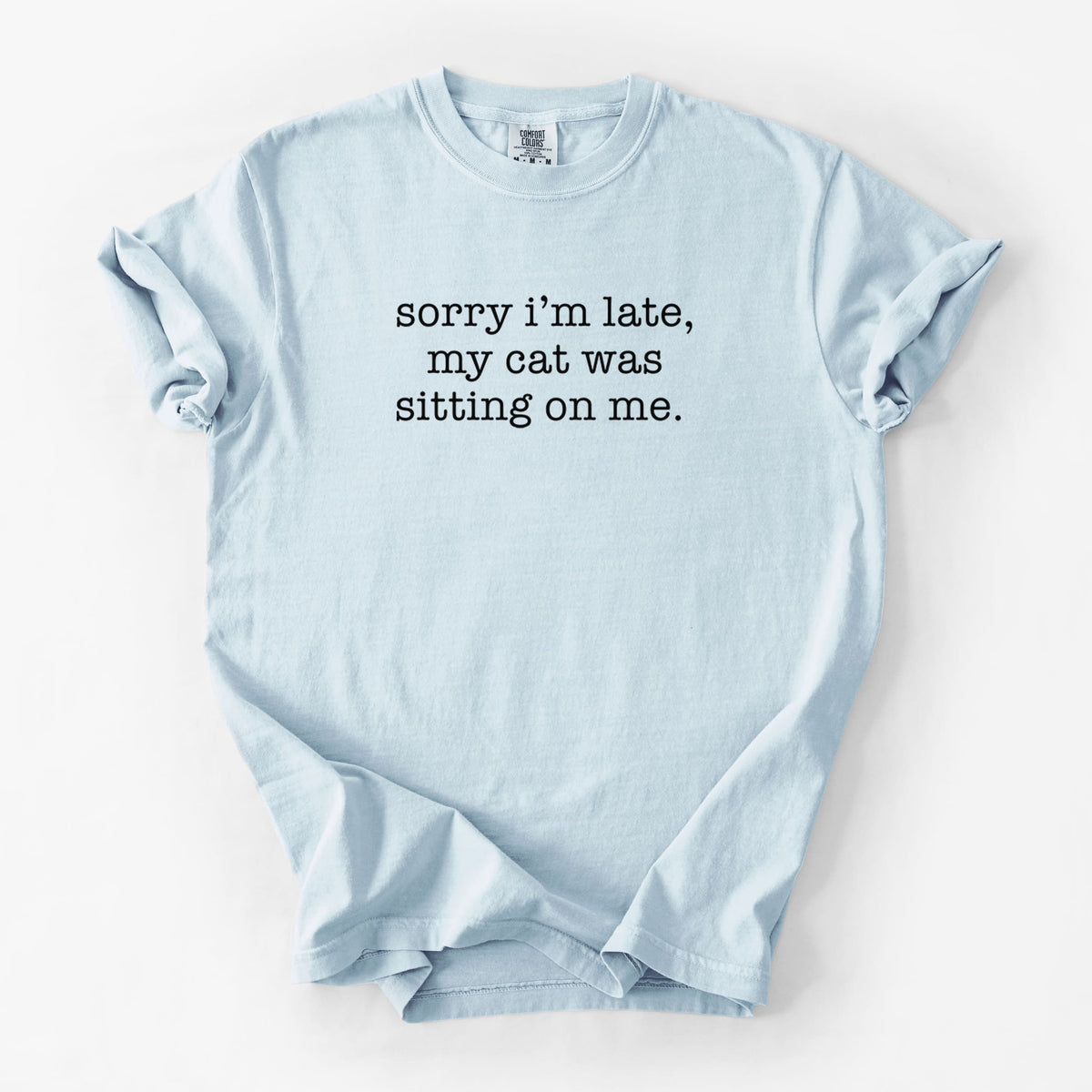 Sorry I'm Late, My Cat Was Sitting On Me. - Unisex Comfort Colors Garment-Dyed Heavyweight T-shirt in Chambray