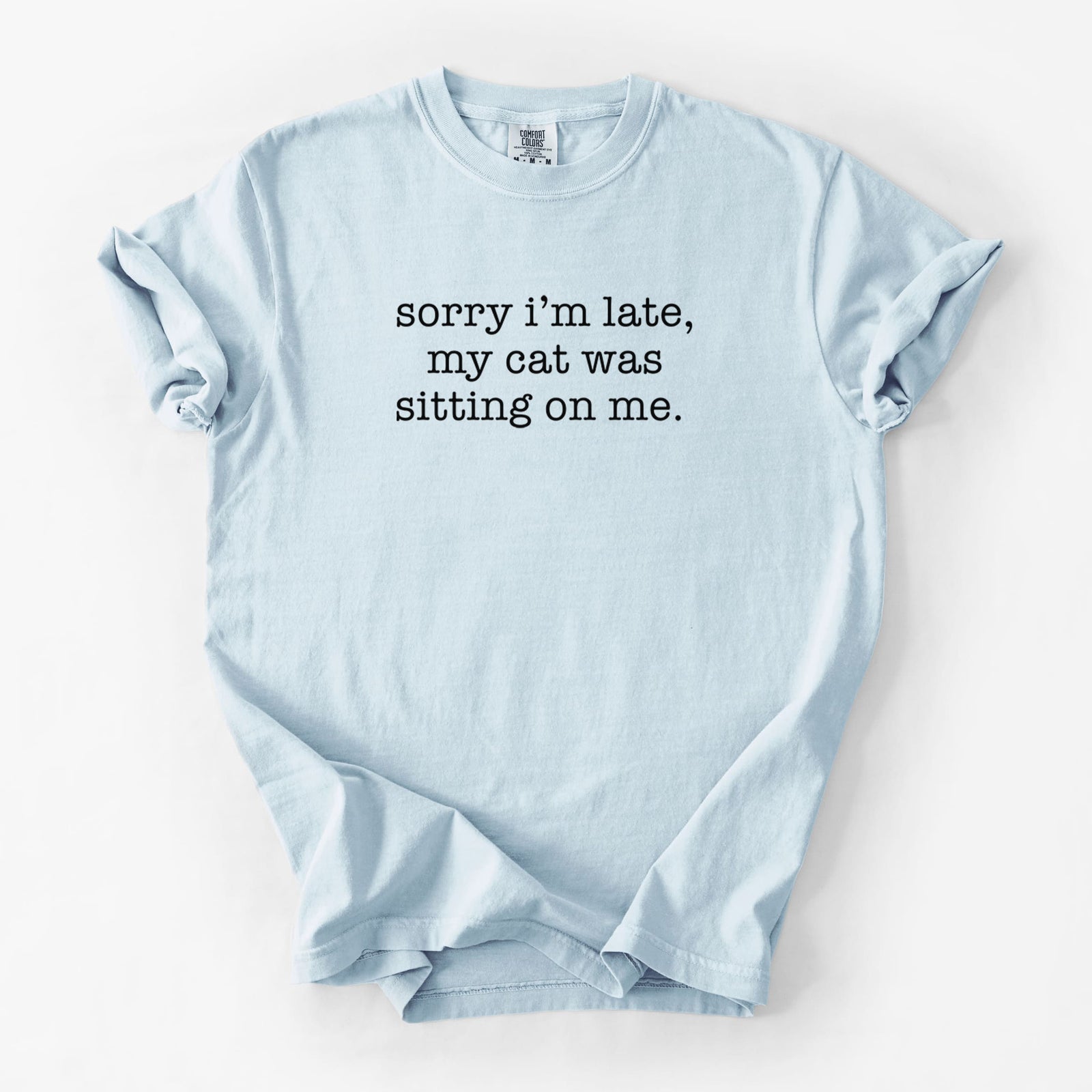Sorry I'm Late, My Cat Was Sitting On Me. - Unisex Comfort Colors Garment-Dyed Heavyweight T-shirt in Chambray