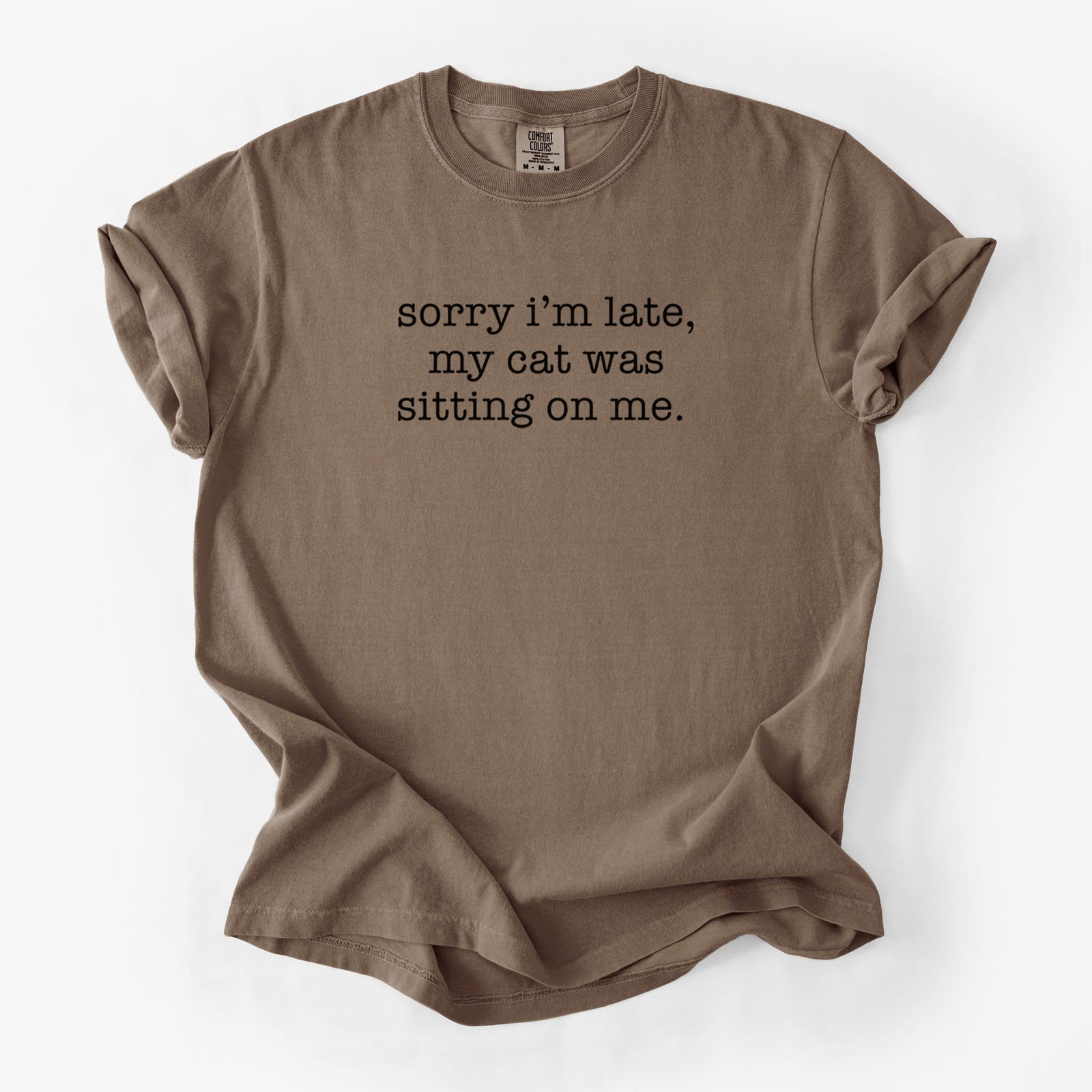 Sorry I'm Late, My Cat Was Sitting On Me. - Unisex Comfort Colors Garment-Dyed Heavyweight T-shirt in Espresso