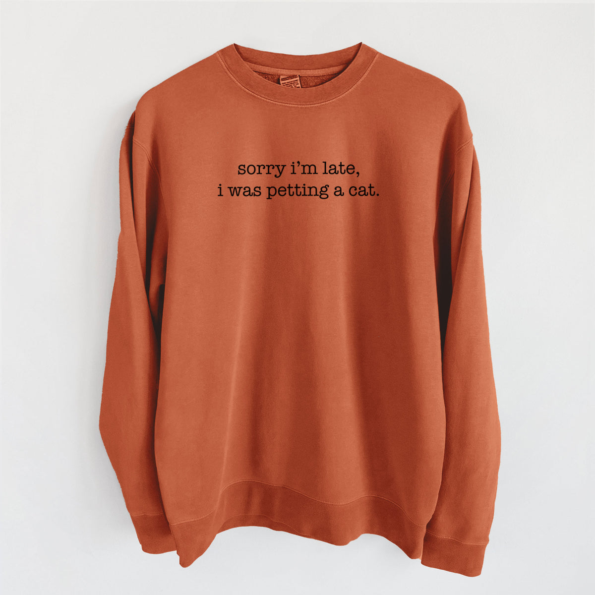 Sorry I'm Late I Was Petting a Cat - Unisex Pigment Dyed Crew Sweatshirt in Amber