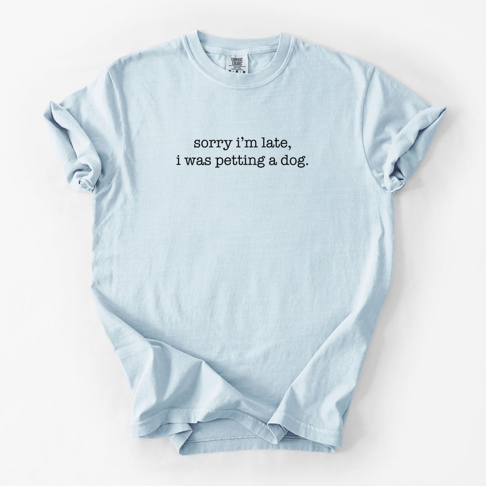 Sorry I'm Late, I Was Petting a Dog - Unisex Comfort Colors Garment-Dyed Heavyweight T-shirt in Chambray