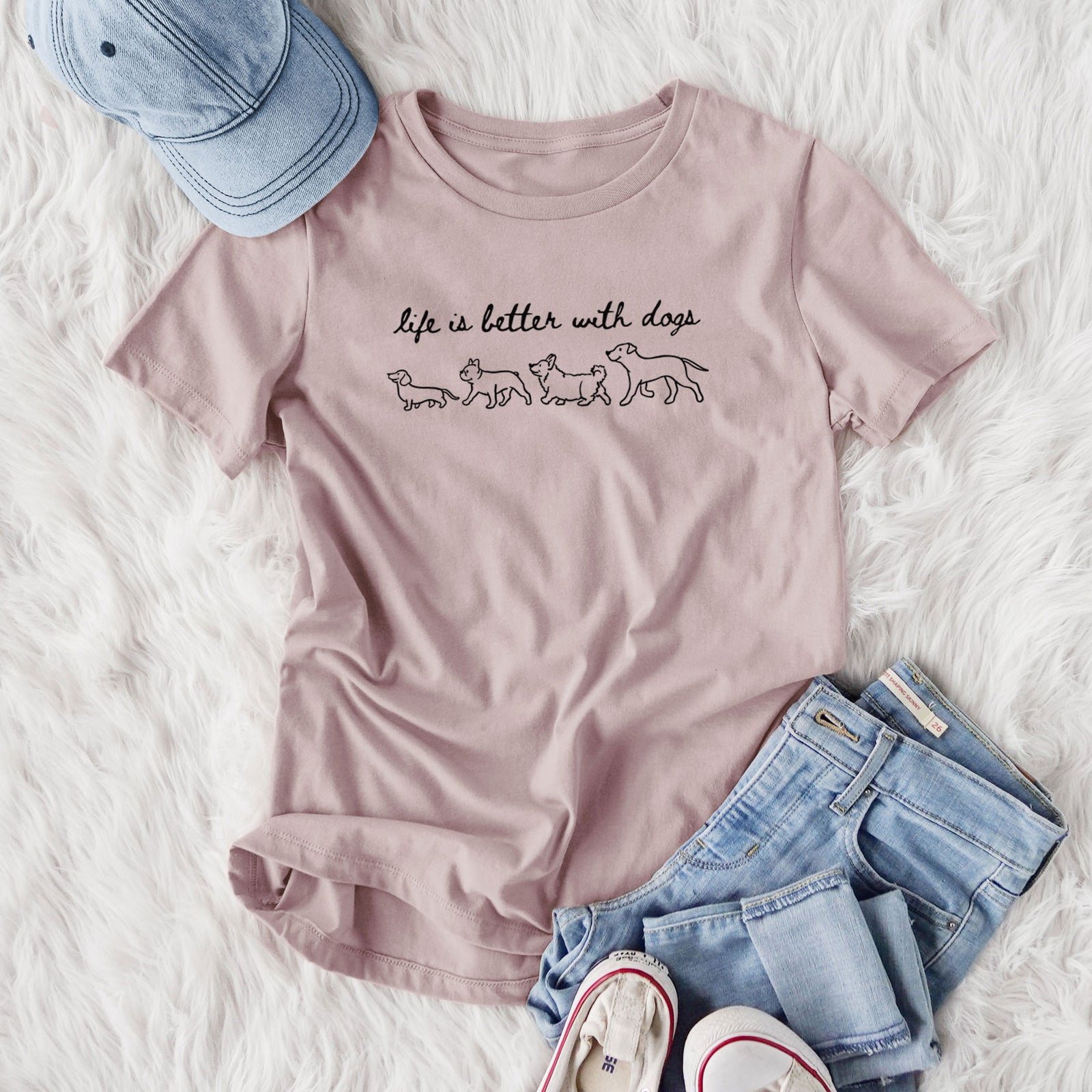 Life is Better with Dogs - Women's Lightweight Relaxed Fit 100% Cotton Crewneck