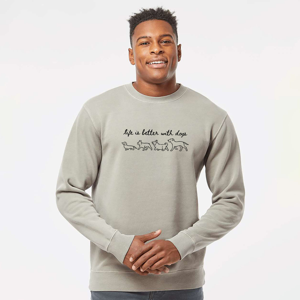 Life is Better with Dogs - Unisex Pigment Dyed Crew Sweatshirt