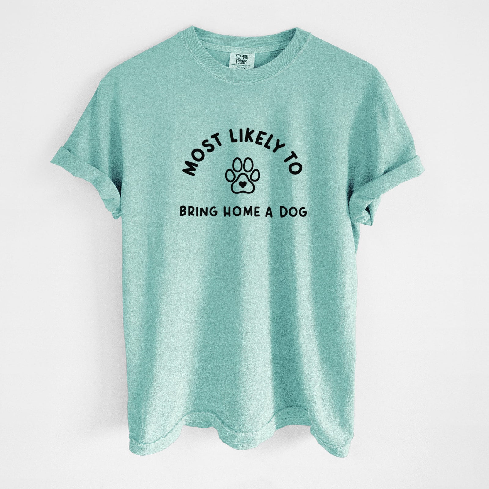 Most Likely to Bring Home a Dog - Paw - Unisex Comfort Colors Garment-Dyed Heavyweight T-shirt in Chalky Mint