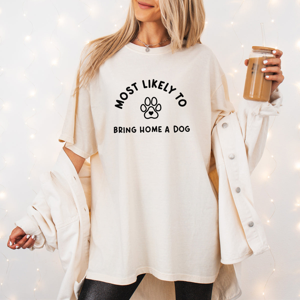 Most Likely to Bring Home a Dog - Paw - Unisex Comfort Colors Garment-Dyed Heavyweight T-shirt, worn by model