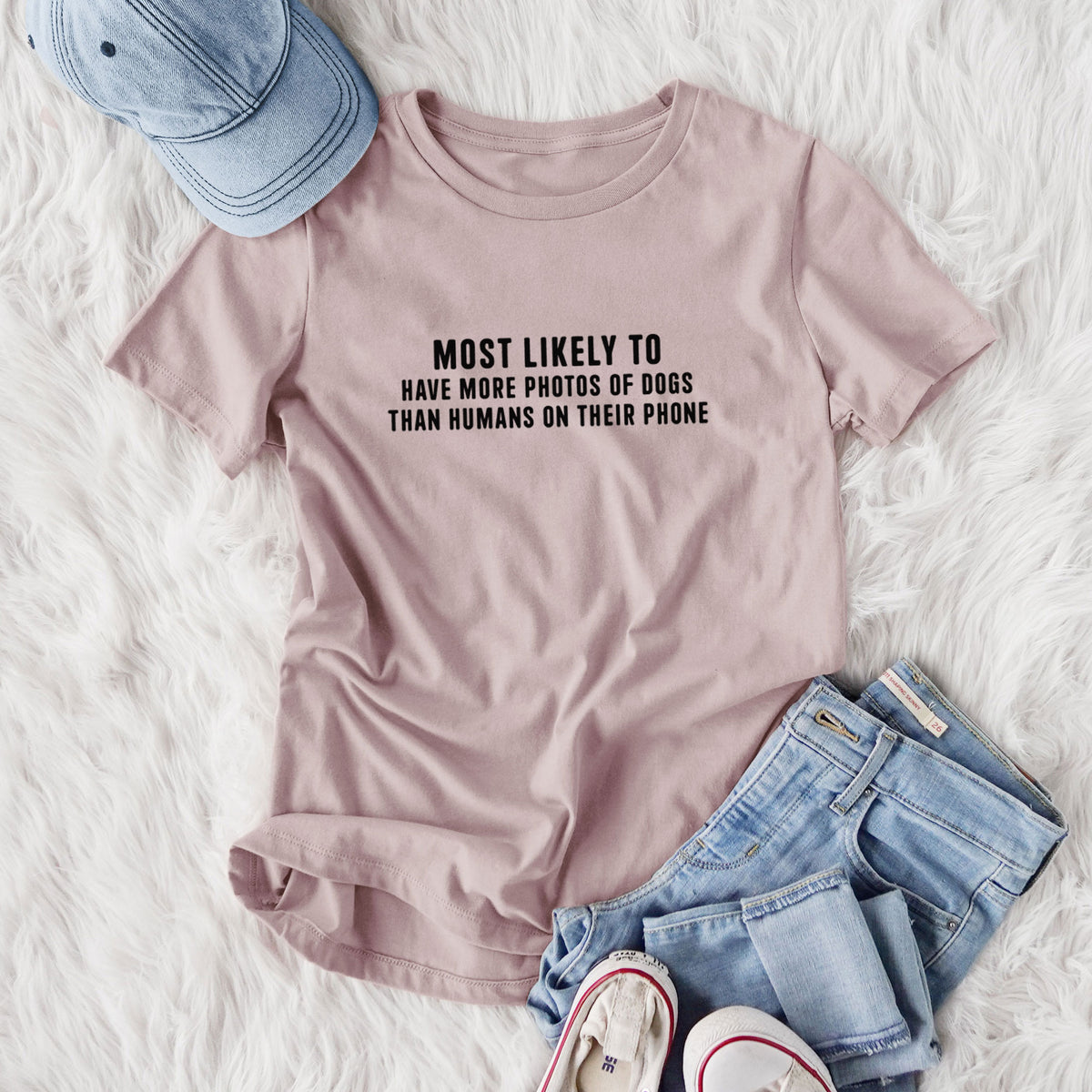 Most Likely to Have More Photos of Dogs than Humans on their Phone - Women's Lightweight Relaxed Fit 100% Cotton Crewneck