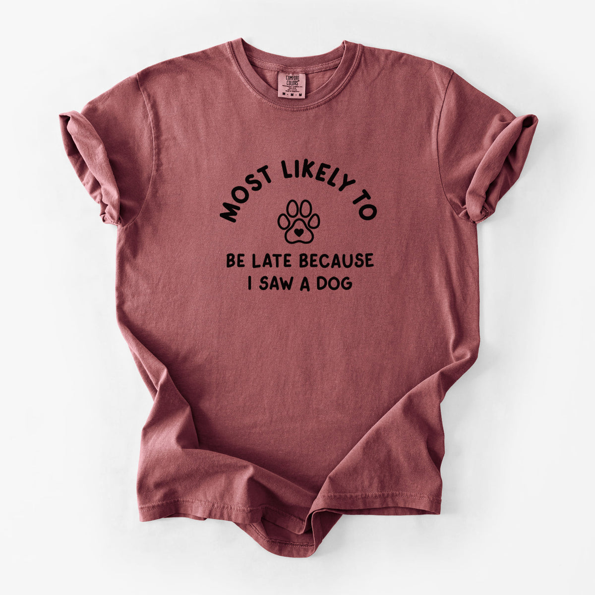 Most Likely to Be Late Because I Saw a Dog - Unisex Comfort Colors Garment-Dyed Heavyweight T-shirt in Brick