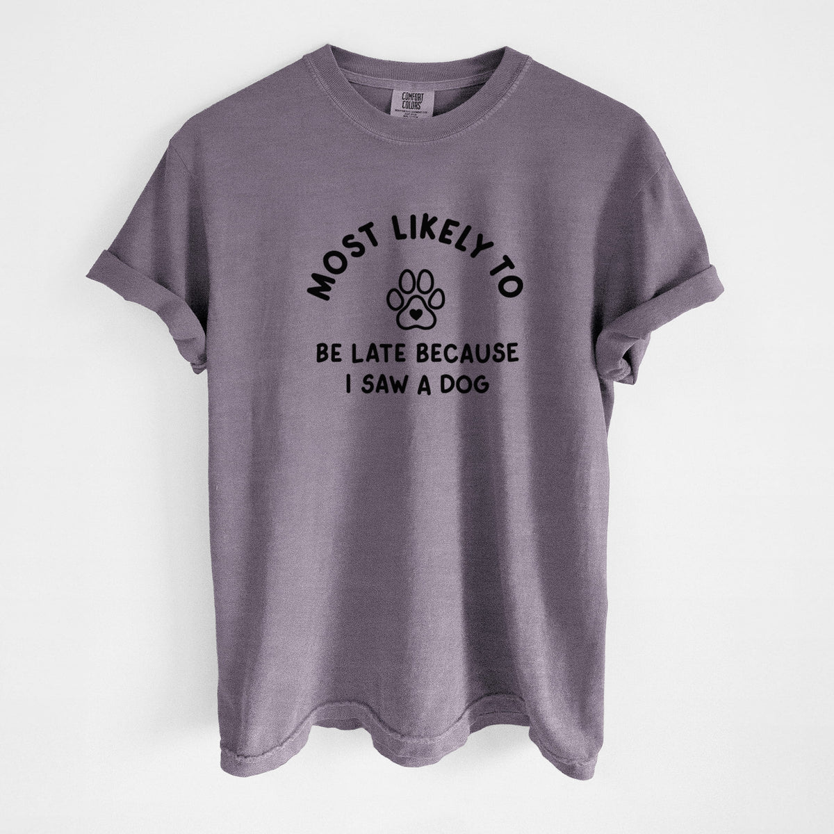 Most Likely to Be Late Because I Saw a Dog - Unisex Comfort Colors Garment-Dyed Heavyweight T-shirt in Wine