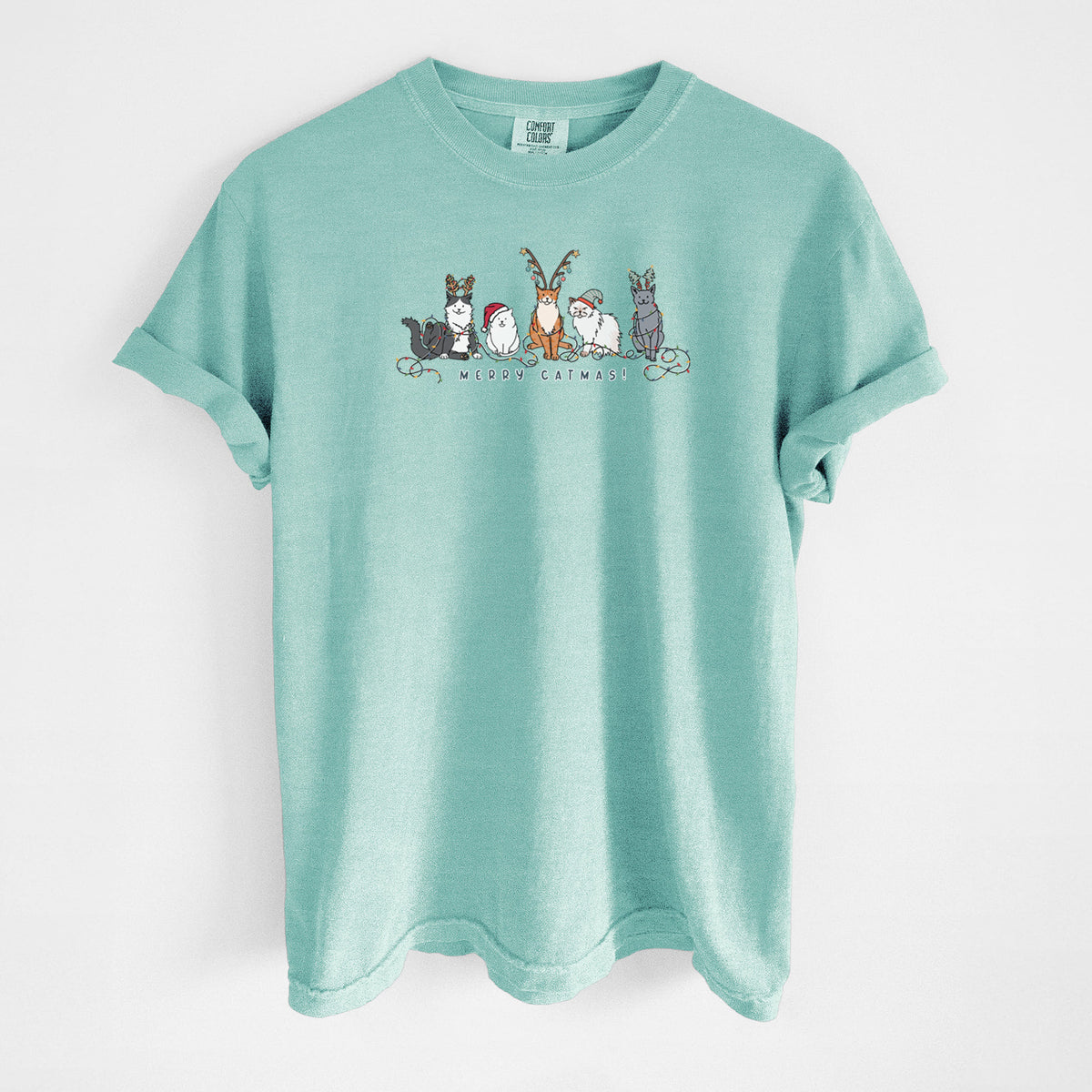 Merry Catmas - Unisex Comfort Colors Garment-Dyed Heavyweight T-shirt in Chalky Mint