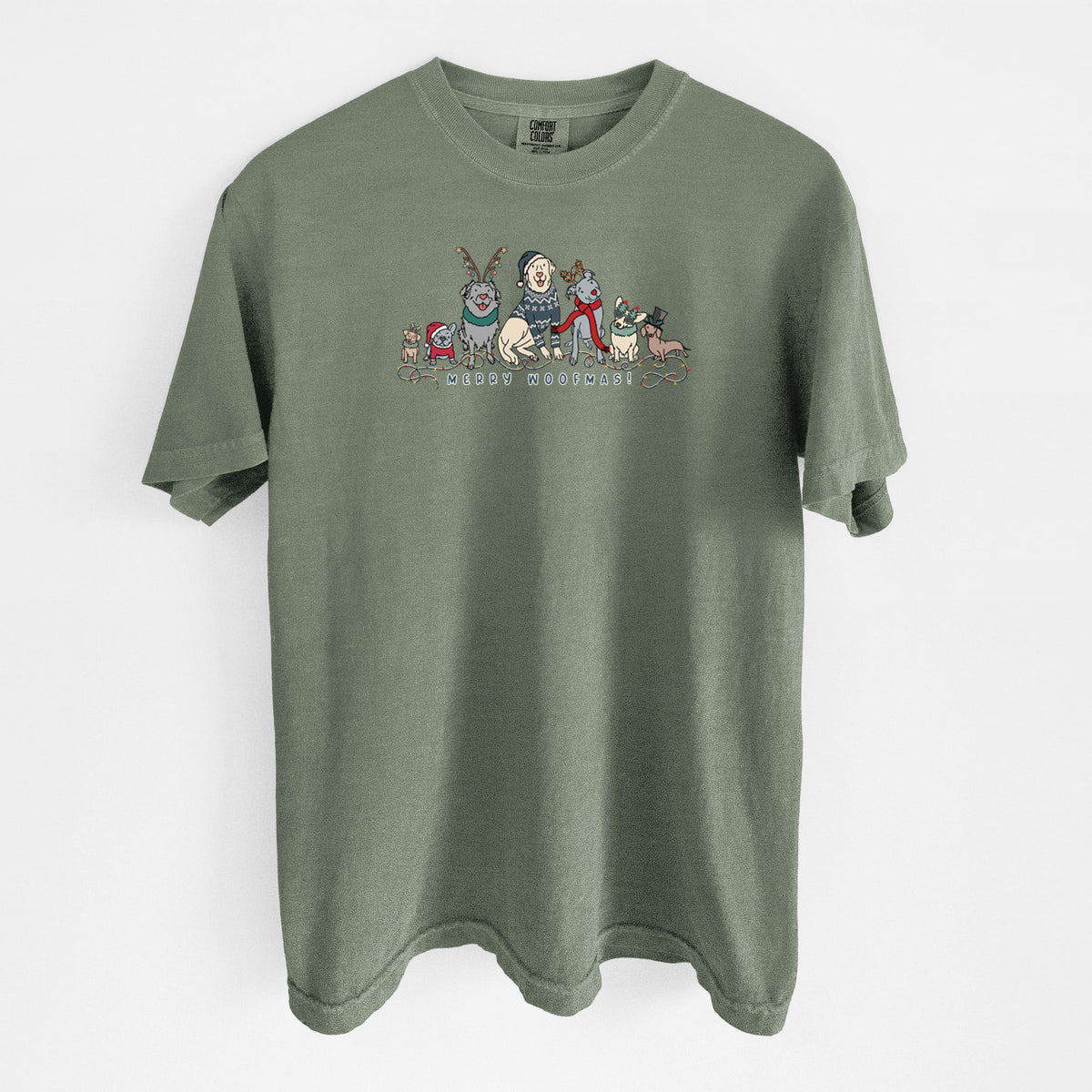 Merry Woofmas - Unisex Comfort Colors Garment-Dyed Heavyweight T-shirt in Moss