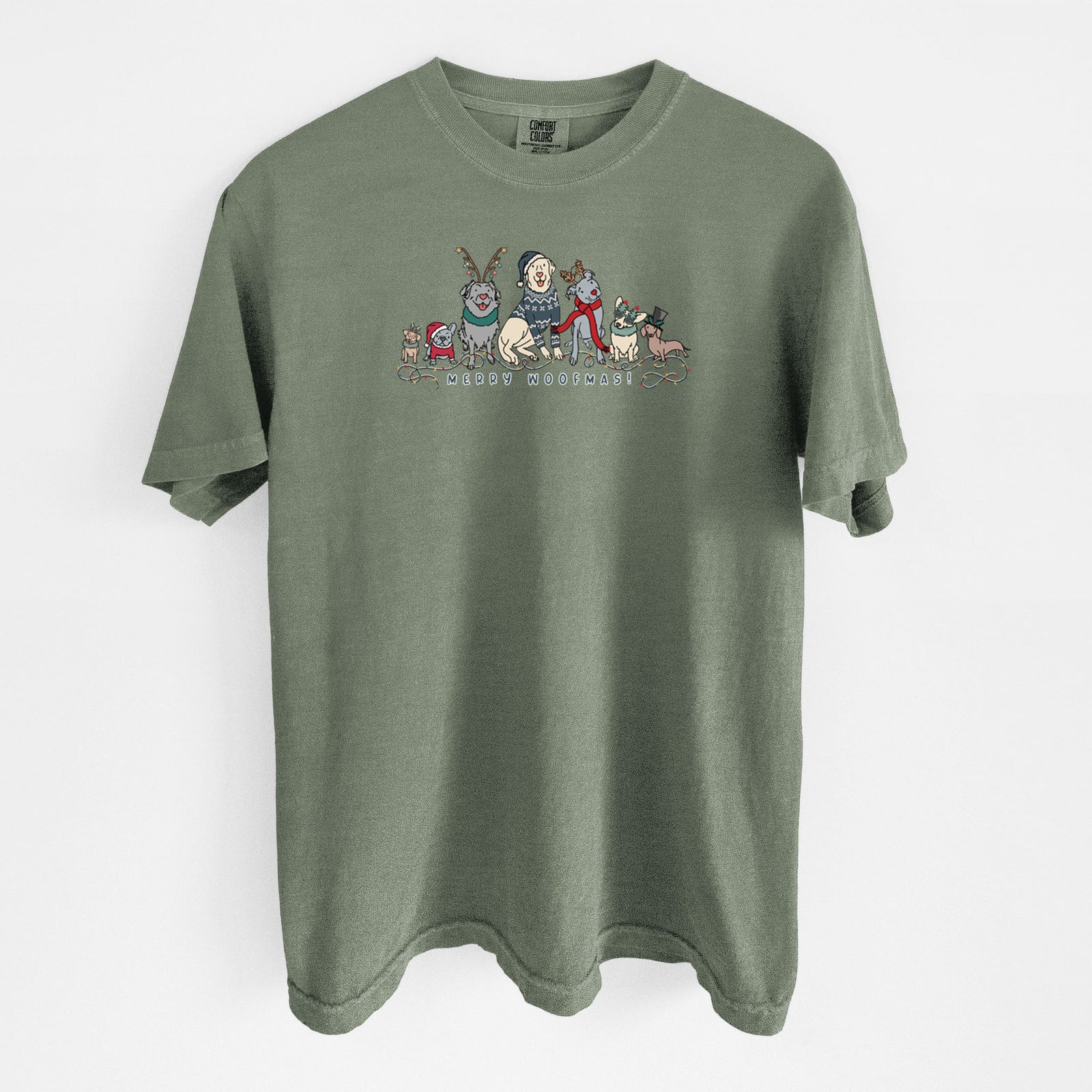Merry Woofmas - Unisex Comfort Colors Garment-Dyed Heavyweight T-shirt in Moss