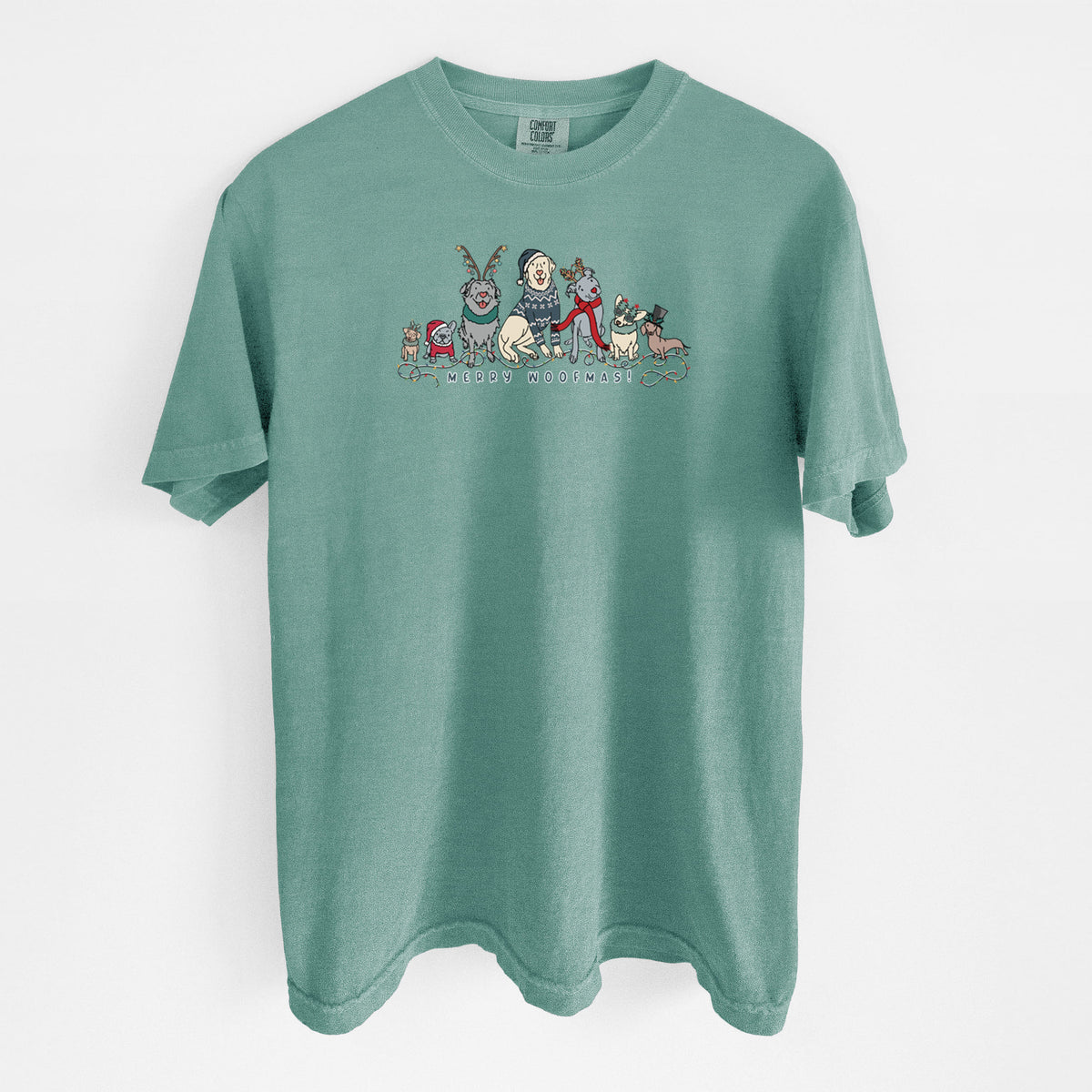 Merry Woofmas - Unisex Comfort Colors Garment-Dyed Heavyweight T-shirt in Reef Green