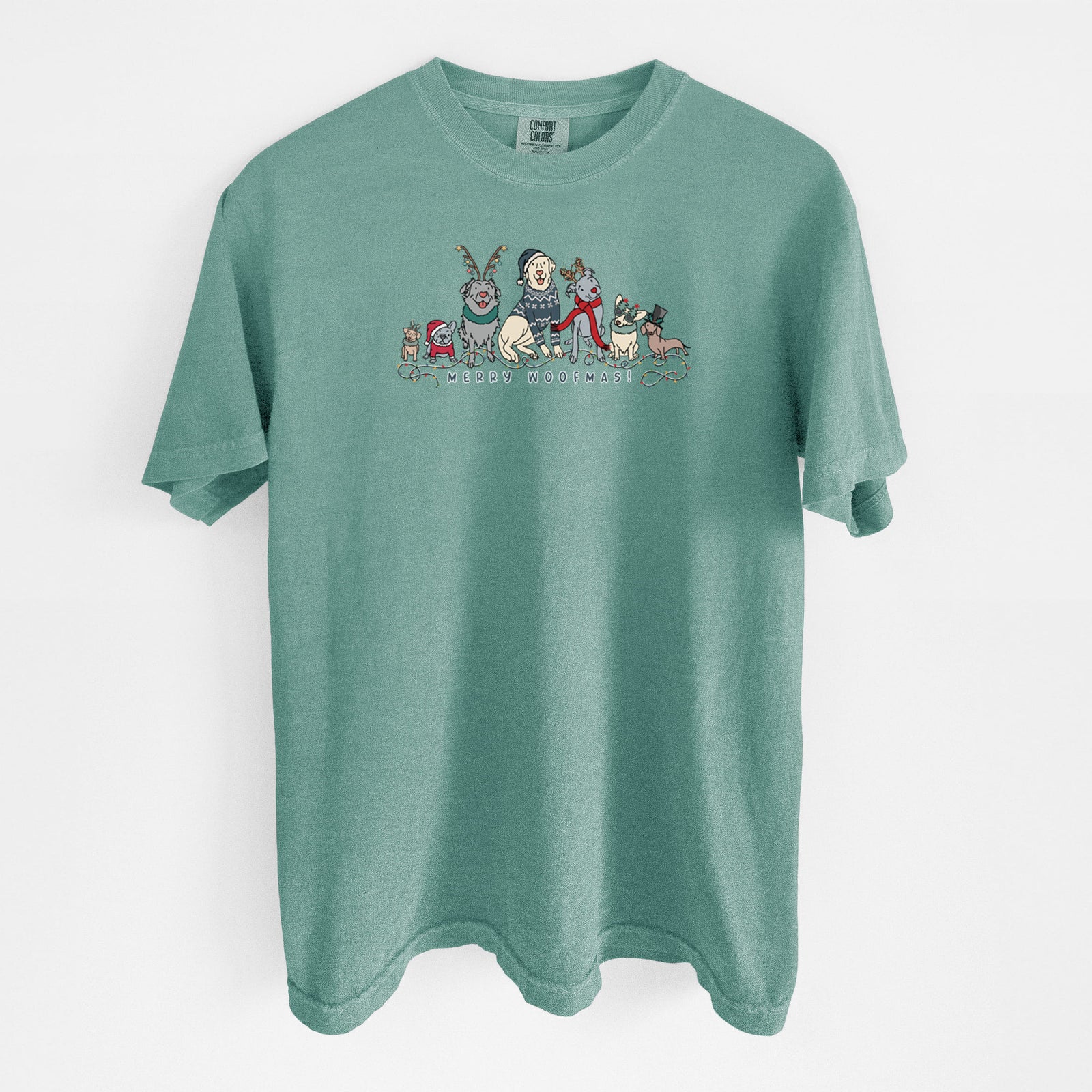 Merry Woofmas - Unisex Comfort Colors Garment-Dyed Heavyweight T-shirt in Reef Green