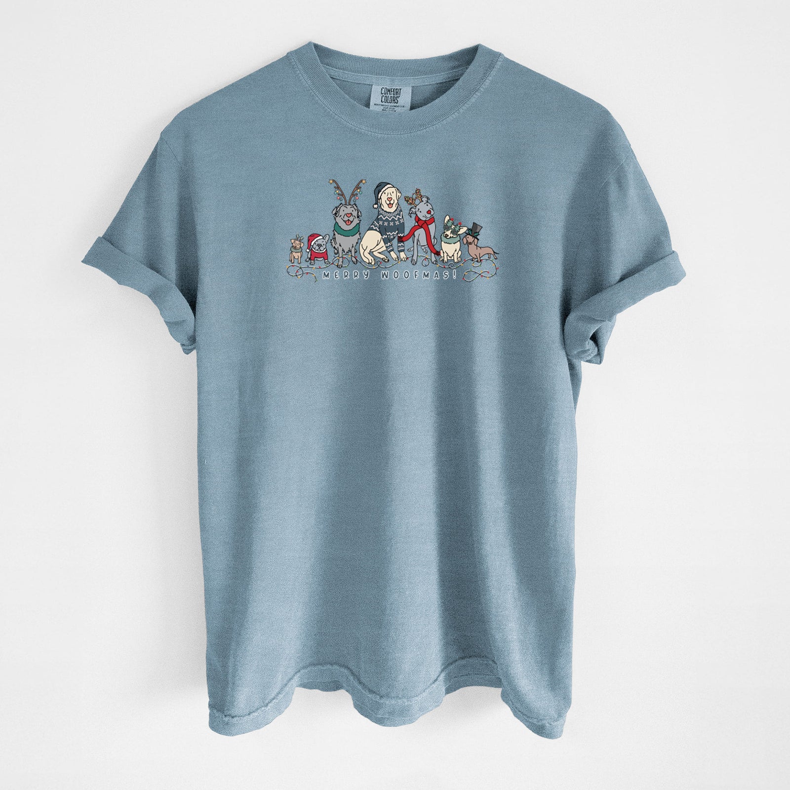 Merry Woofmas - Unisex Comfort Colors Garment-Dyed Heavyweight T-shirt in Steel Blue