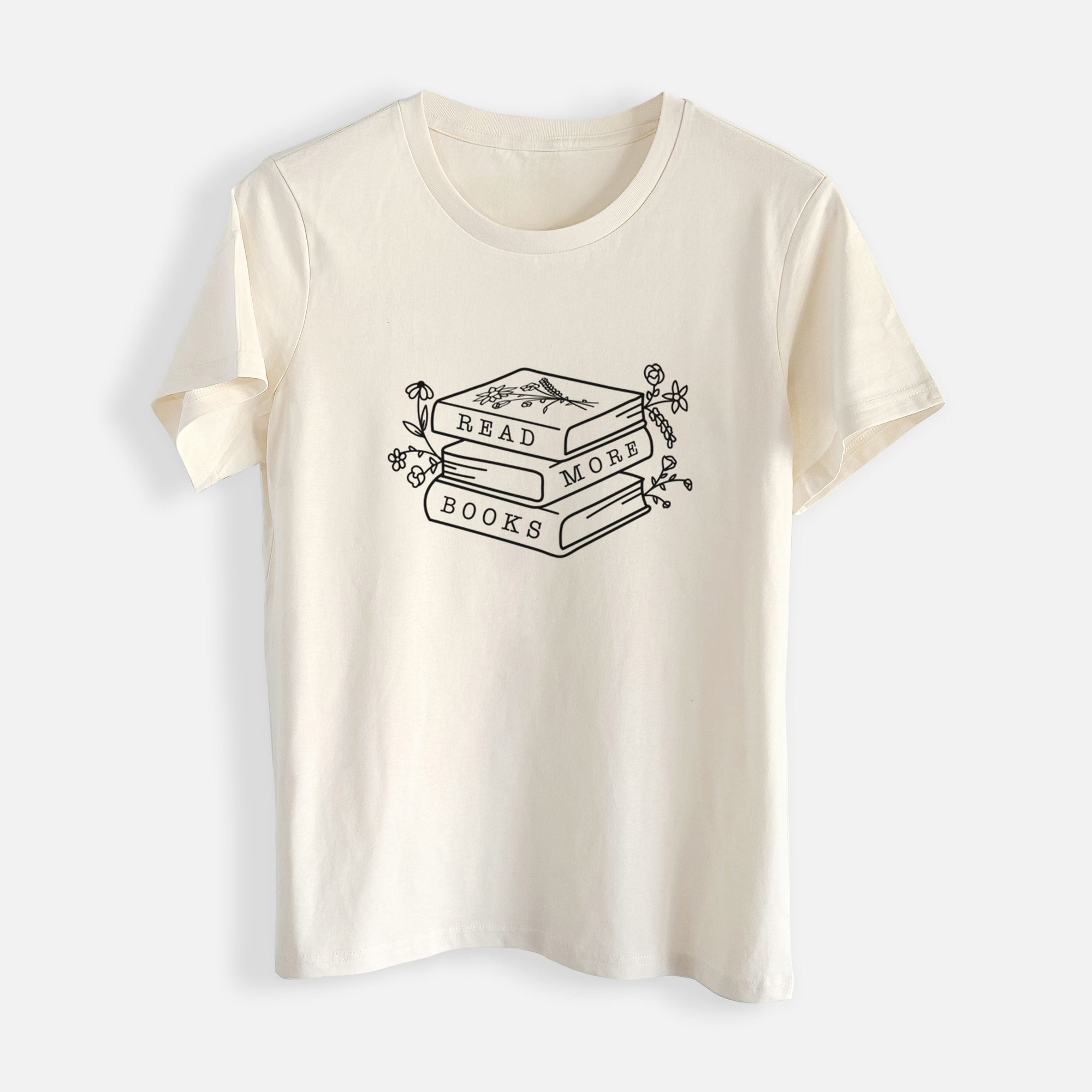 Read More Books - Floral Book Stack - Womens Everyday Maple Tee