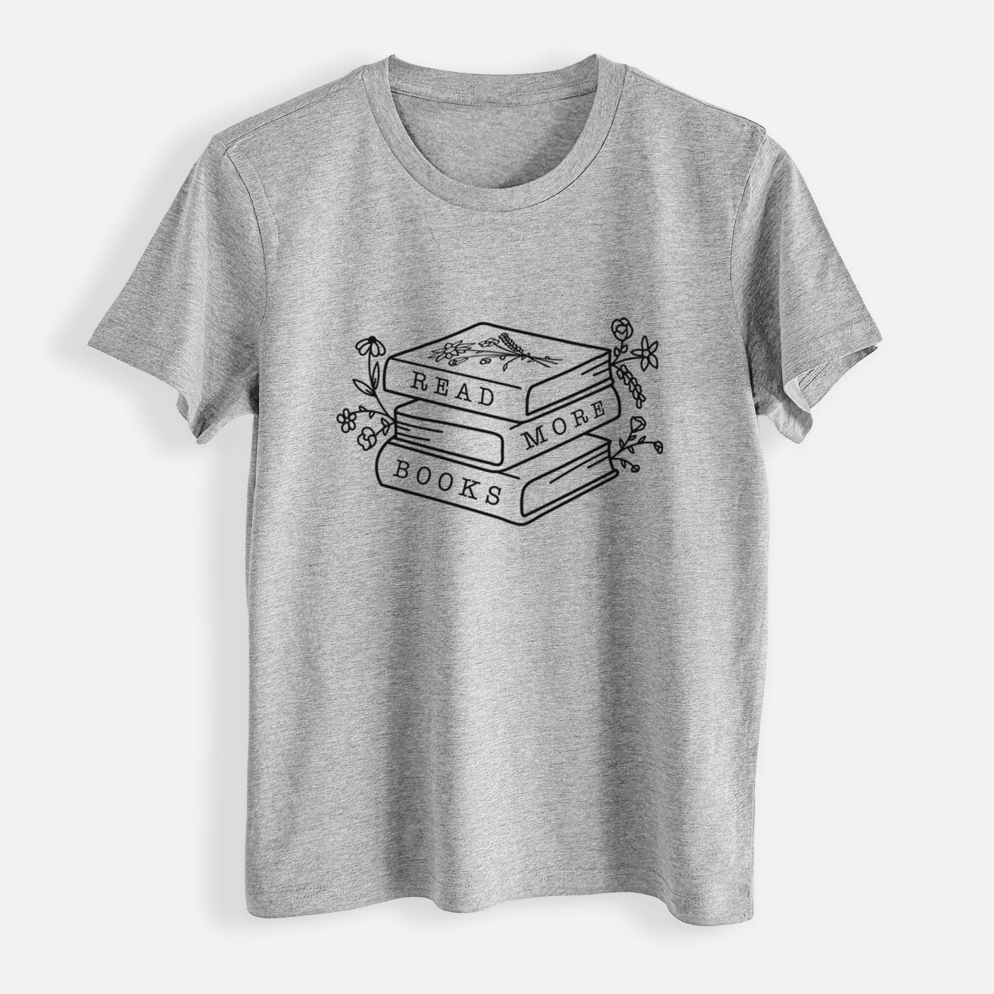 Read More Books - Floral Book Stack - Womens Everyday Maple Tee