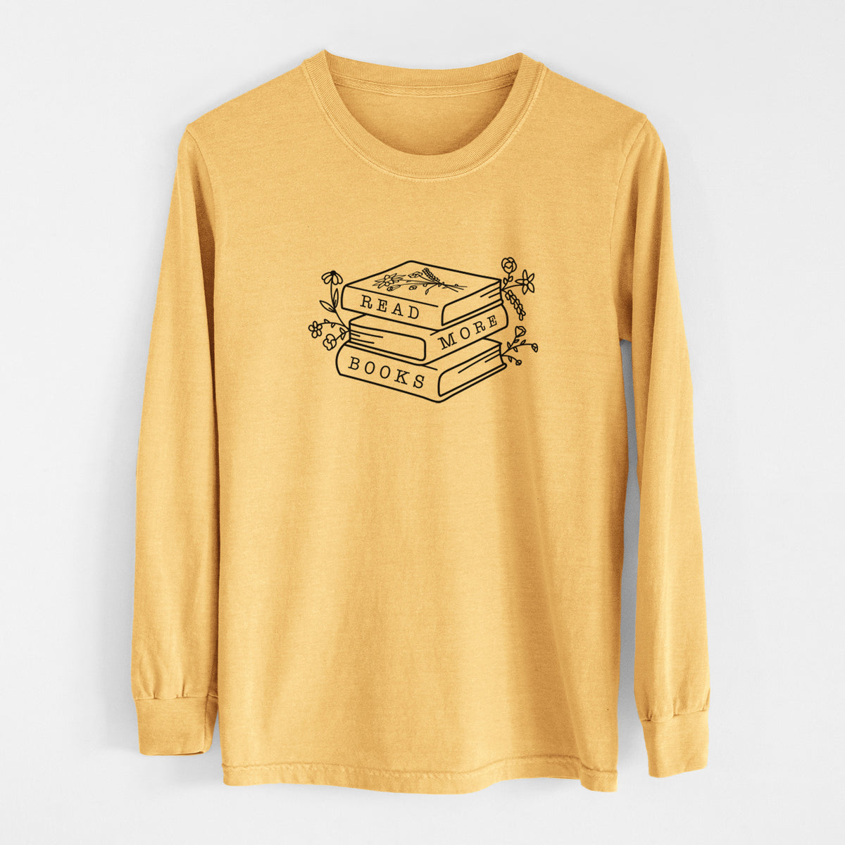 Read More Books - Floral Book Stack - Men&#39;s Heavyweight 100% Cotton Long Sleeve