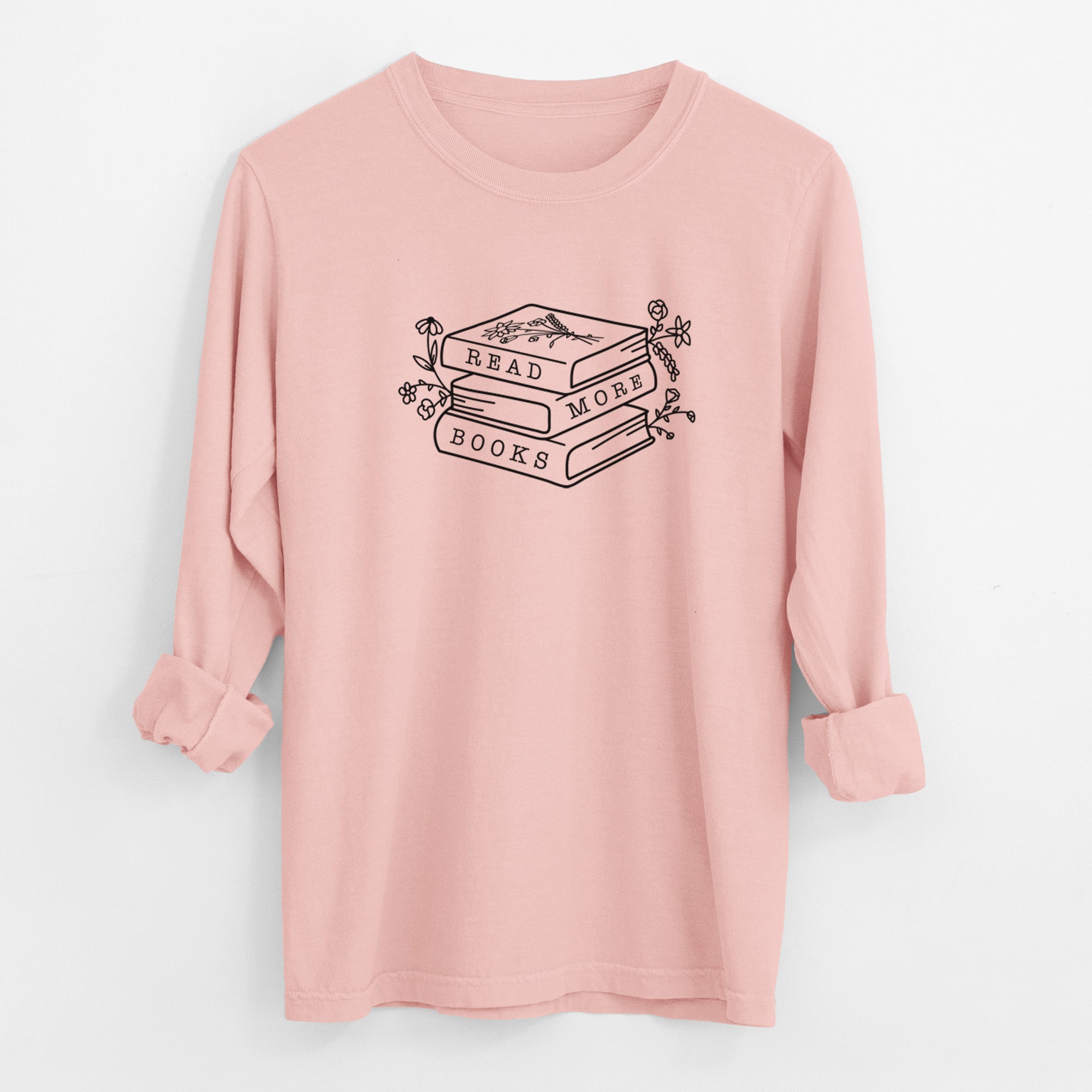 Read More Books - Floral Book Stack - Men's Heavyweight 100% Cotton Long Sleeve