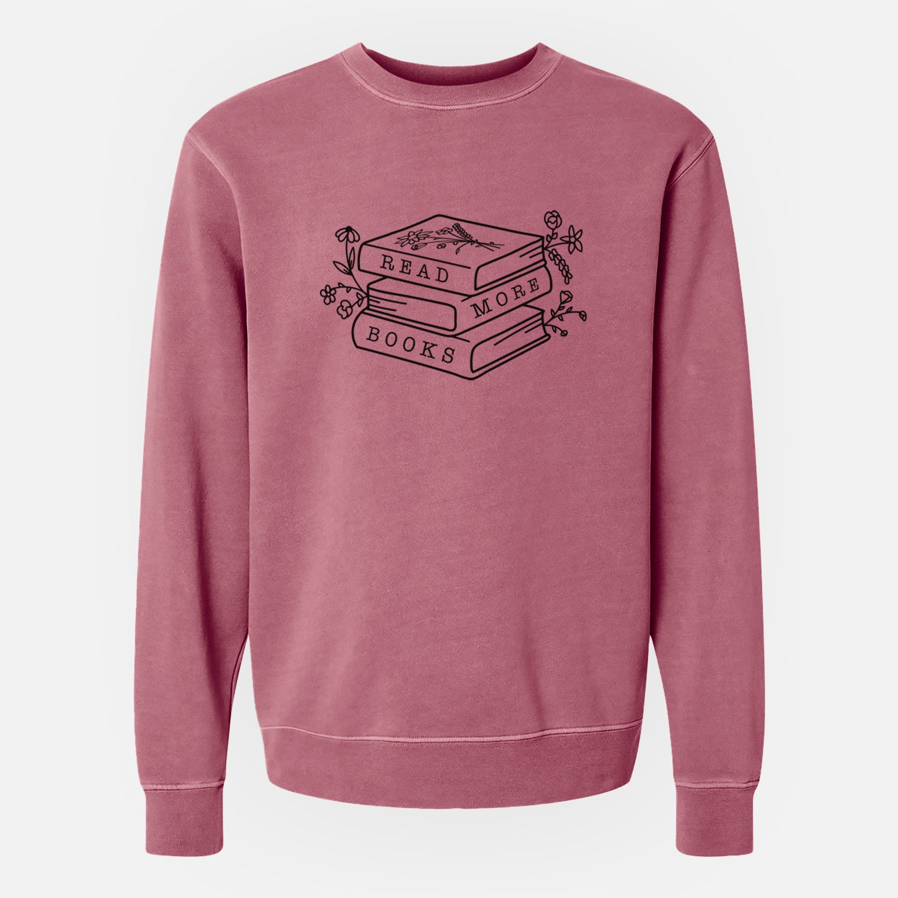 Read More Books - Floral Book Stack - Unisex Pigment Dyed Crew Sweatshirt