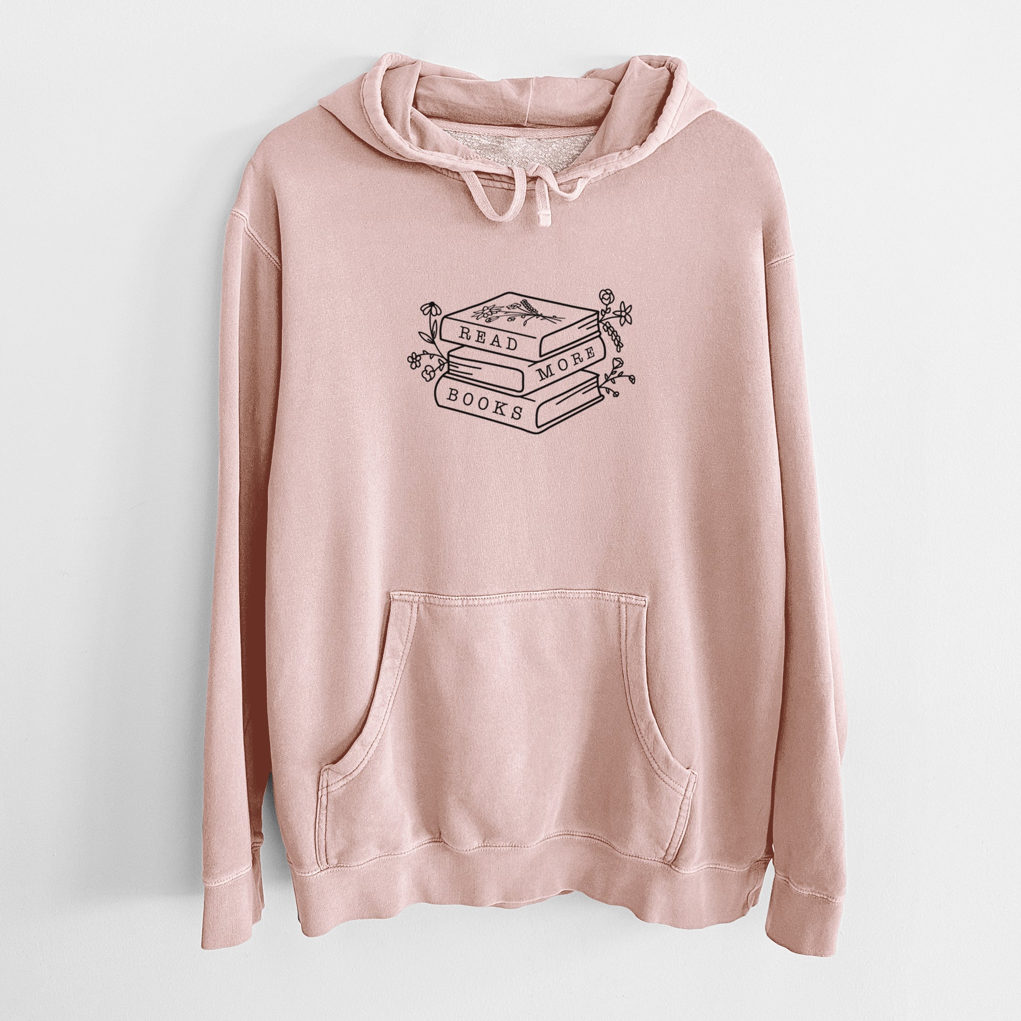 Read More Books - Floral Book Stack - Unisex Pigment Dyed Hoodie