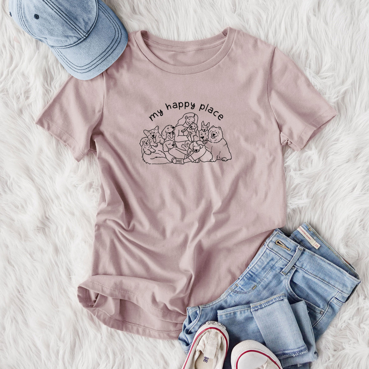 My Happy Place - Dogs - Women's Lightweight Relaxed Fit 100% Cotton Crewneck