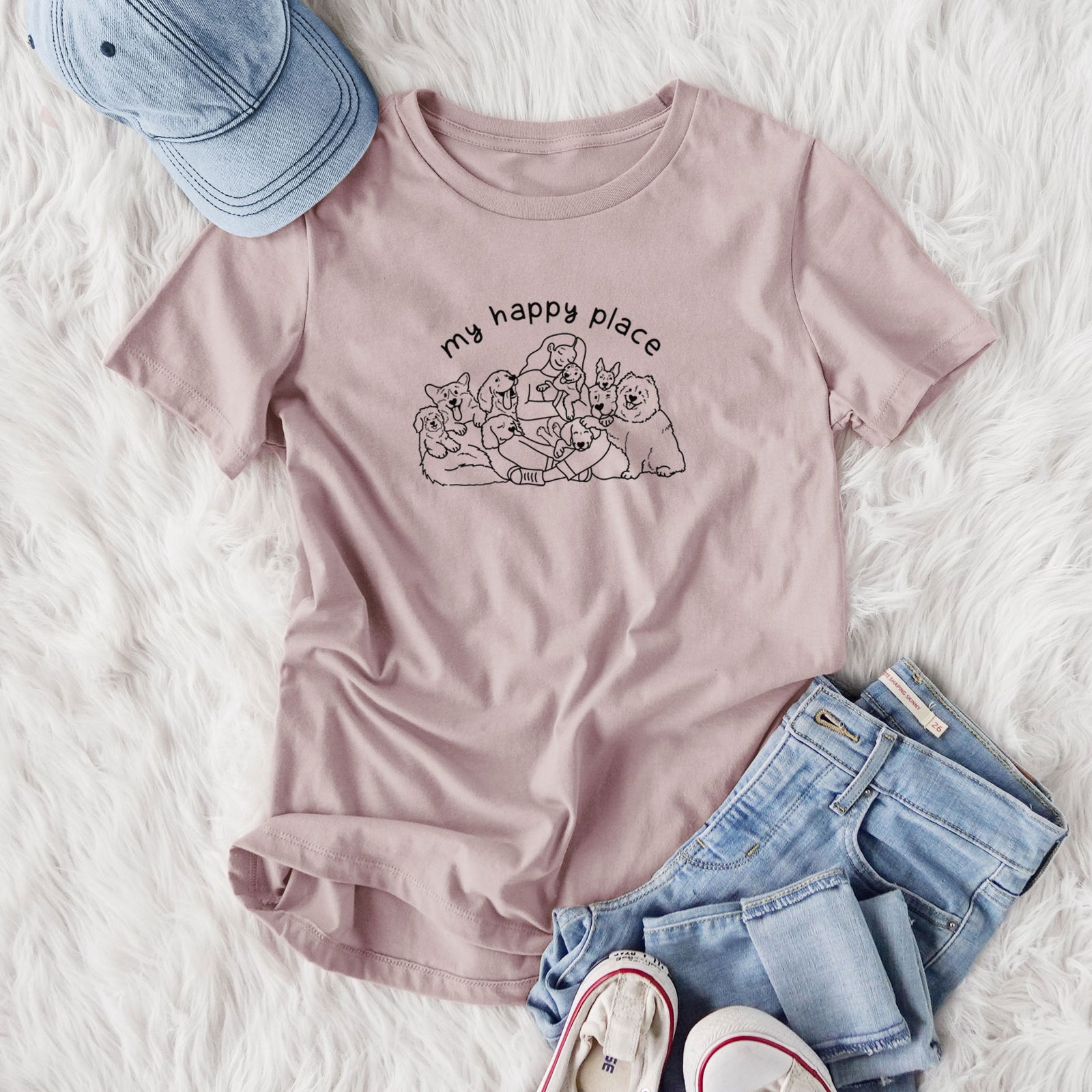 My Happy Place - Dogs - Women's Lightweight Relaxed Fit 100% Cotton Crewneck