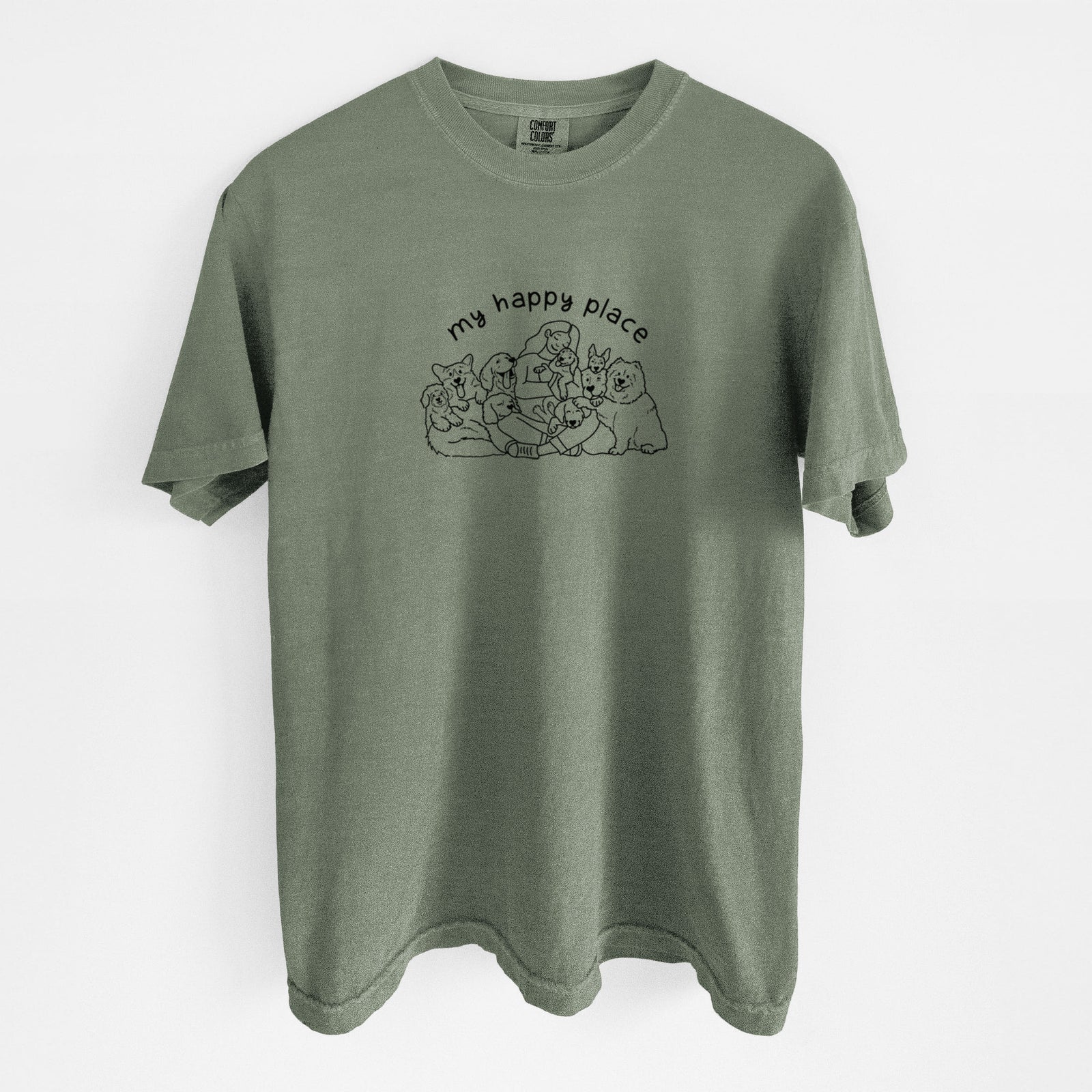 My Happy Place - Dogs - Unisex Comfort Colors Garment-Dyed Heavyweight T-shirt in Moss