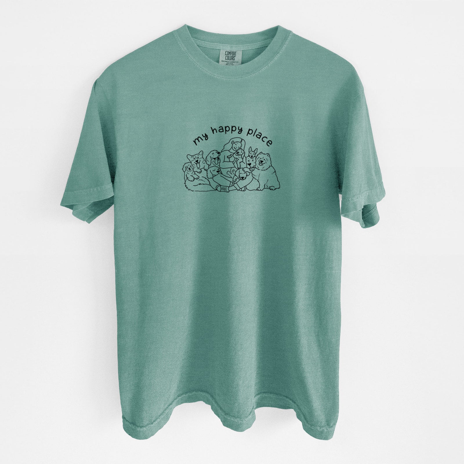 My Happy Place - Dogs - Unisex Comfort Colors Garment-Dyed Heavyweight T-shirt in Reef Green