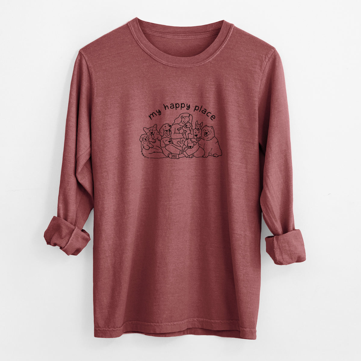 My Happy Place - Dogs - Men's Heavyweight 100% Cotton Long Sleeve