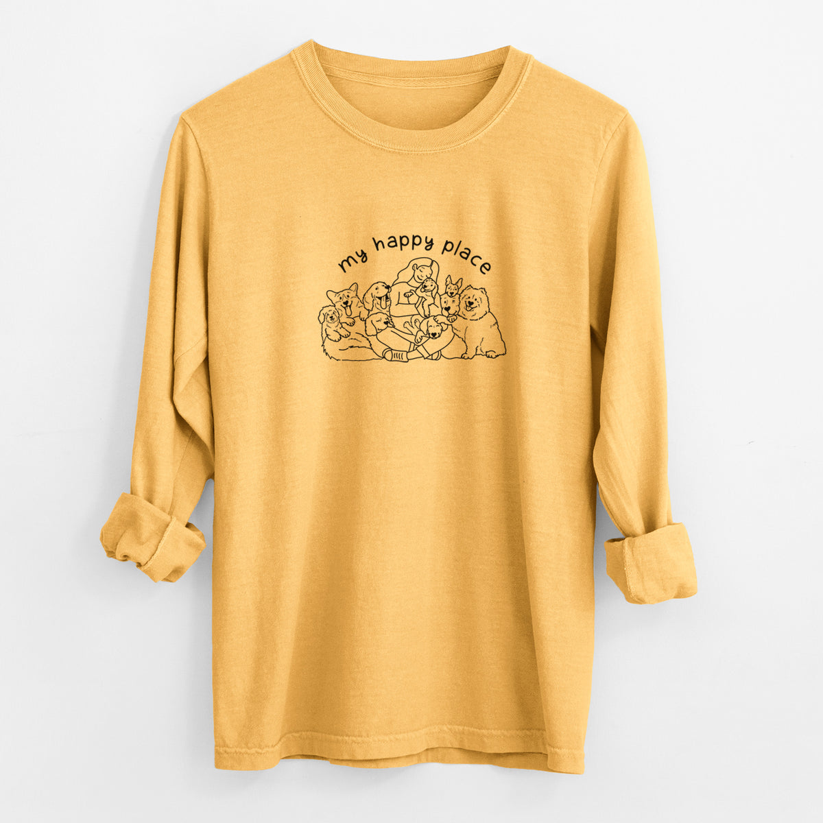 My Happy Place - Dogs - Men's Heavyweight 100% Cotton Long Sleeve