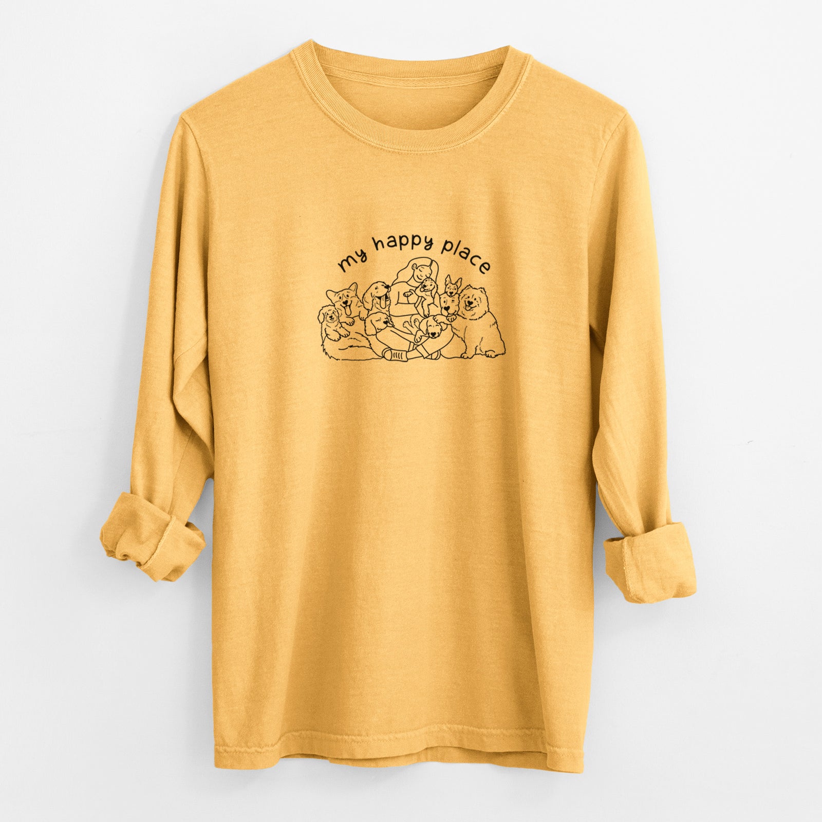 My Happy Place - Dogs - Men's Heavyweight 100% Cotton Long Sleeve