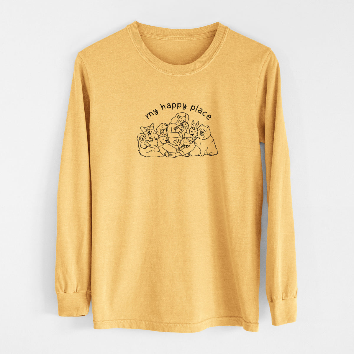 My Happy Place - Dogs - Men's Heavyweight 100% Cotton Long Sleeve
