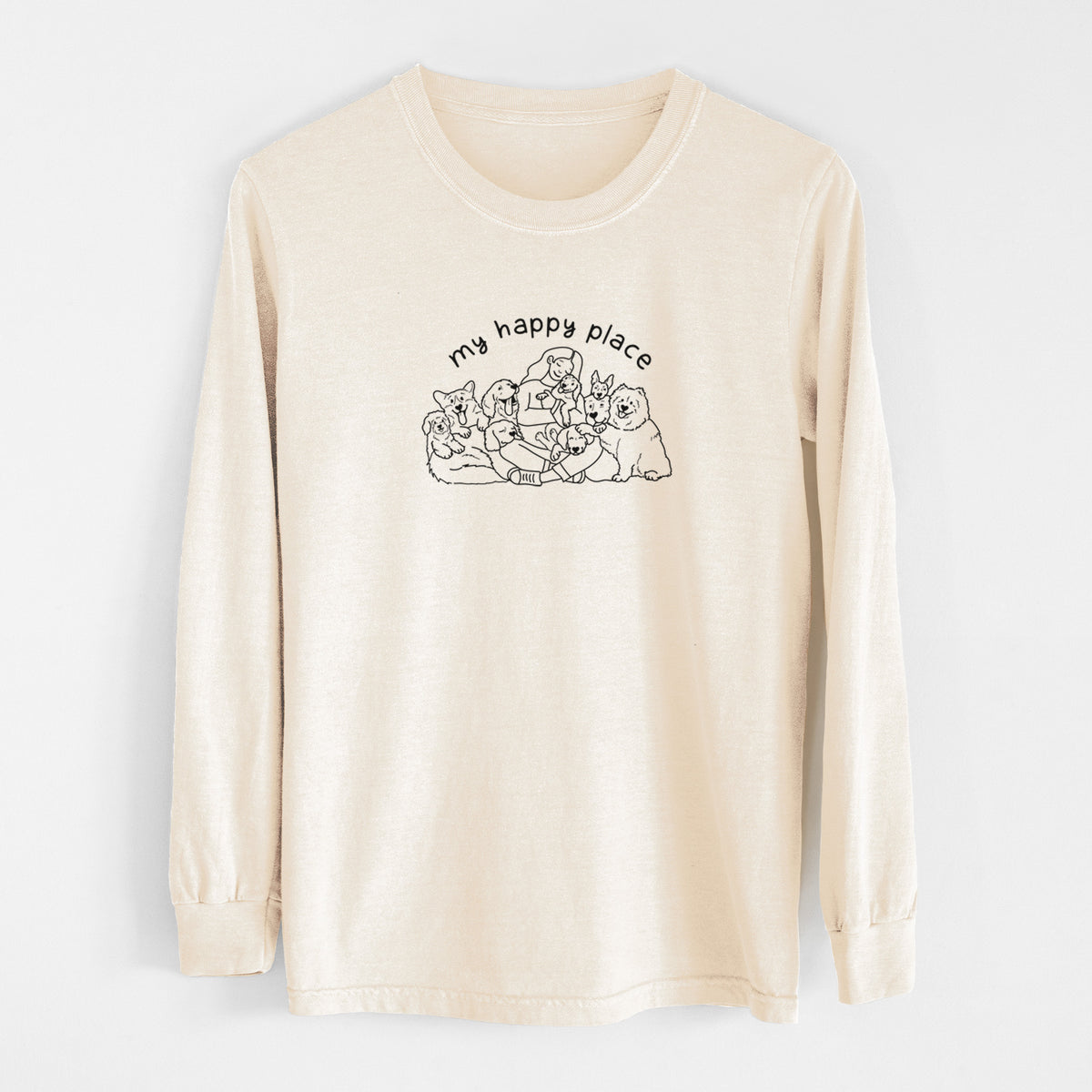 My Happy Place - Dogs - Men's Heavyweight 100% Cotton Long Sleeve