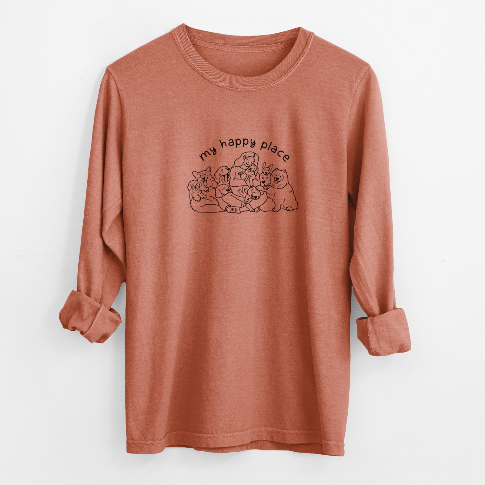 My Happy Place - Dogs - Men's Heavyweight 100% Cotton Long Sleeve