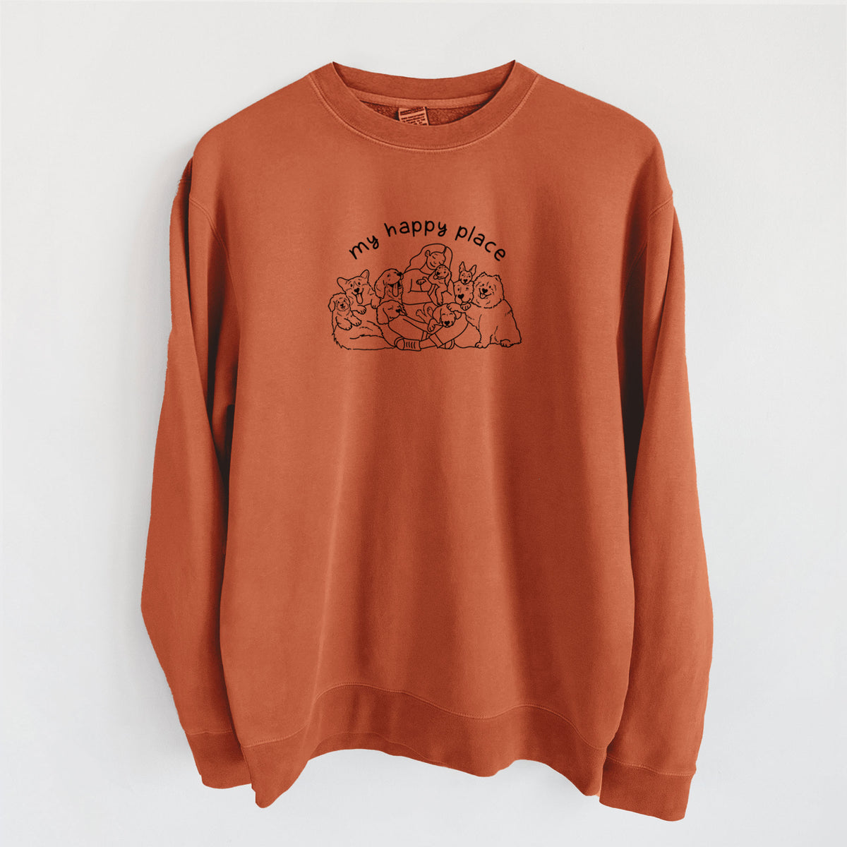 My Happy Place - Dogs - Unisex Pigment Dyed Crew Sweatshirt in Amber