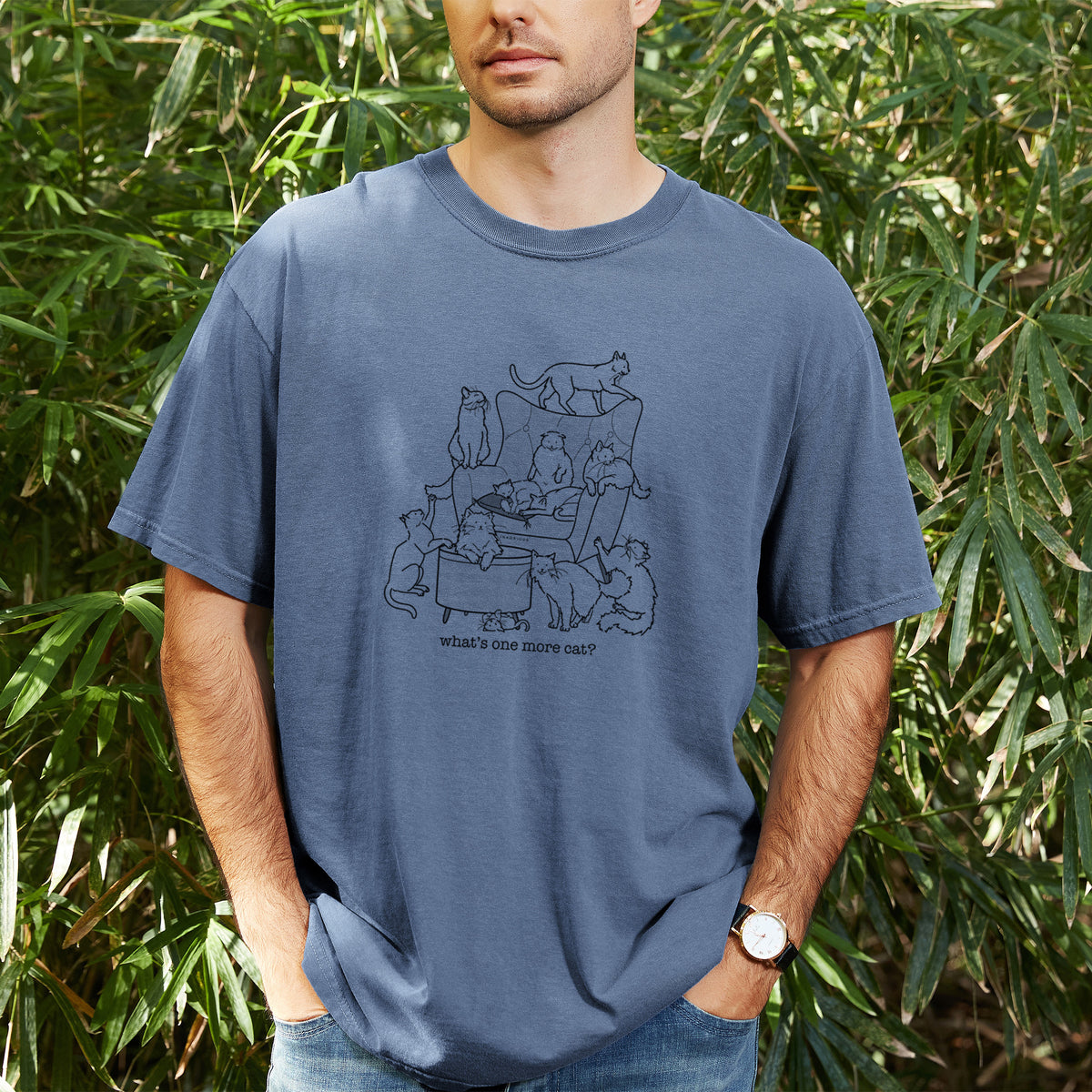 What's One More Cat? - Unisex Comfort Colors Garment-Dyed Heavyweight T-shirt, worn by model