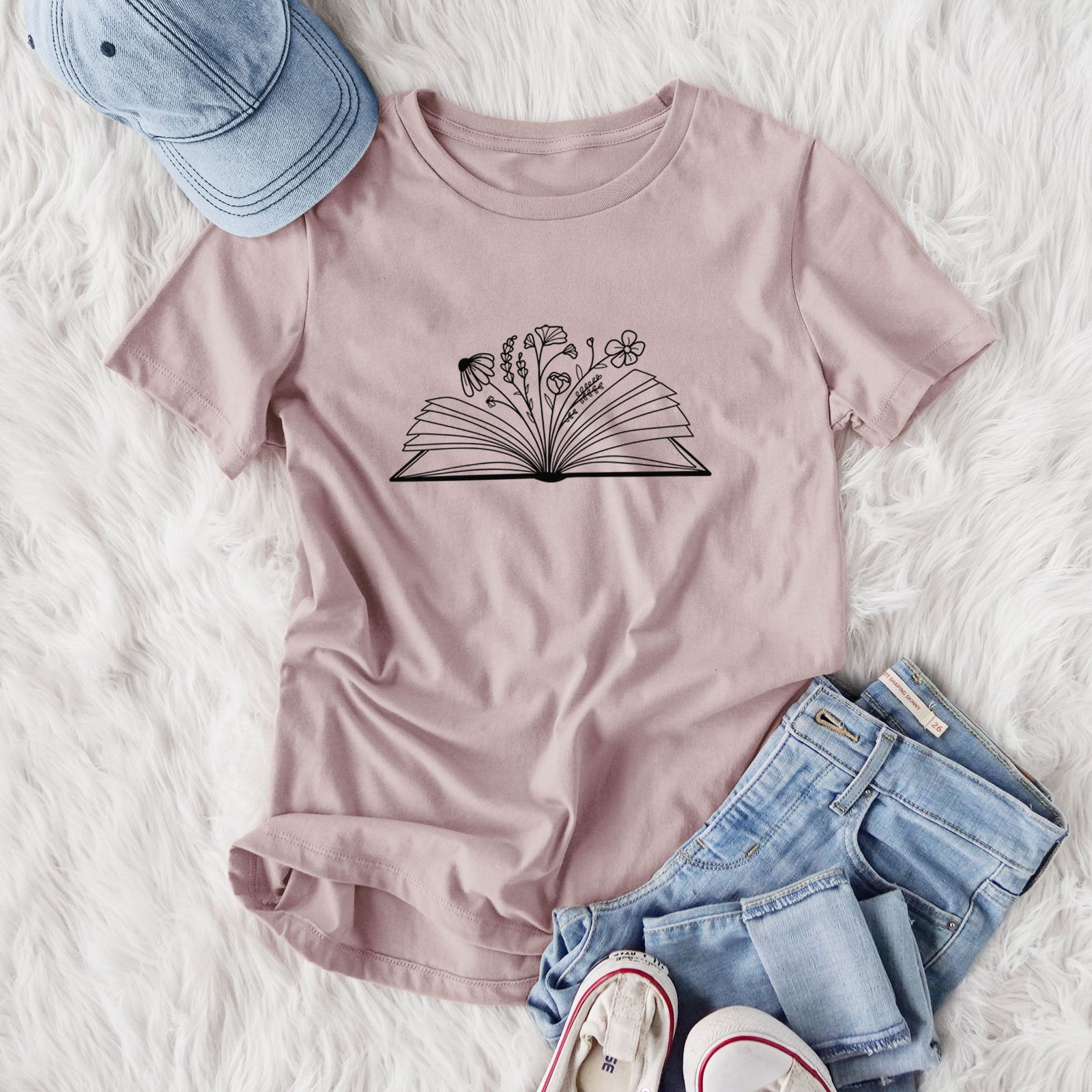 Floral Open Book - Women's Lightweight Relaxed Fit 100% Cotton Crewneck