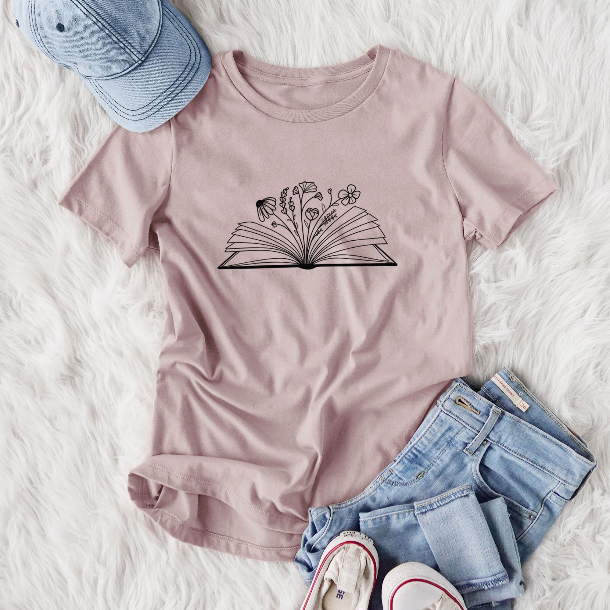 Floral Open Book - Women's Lightweight Relaxed Fit 100% Cotton Crewneck